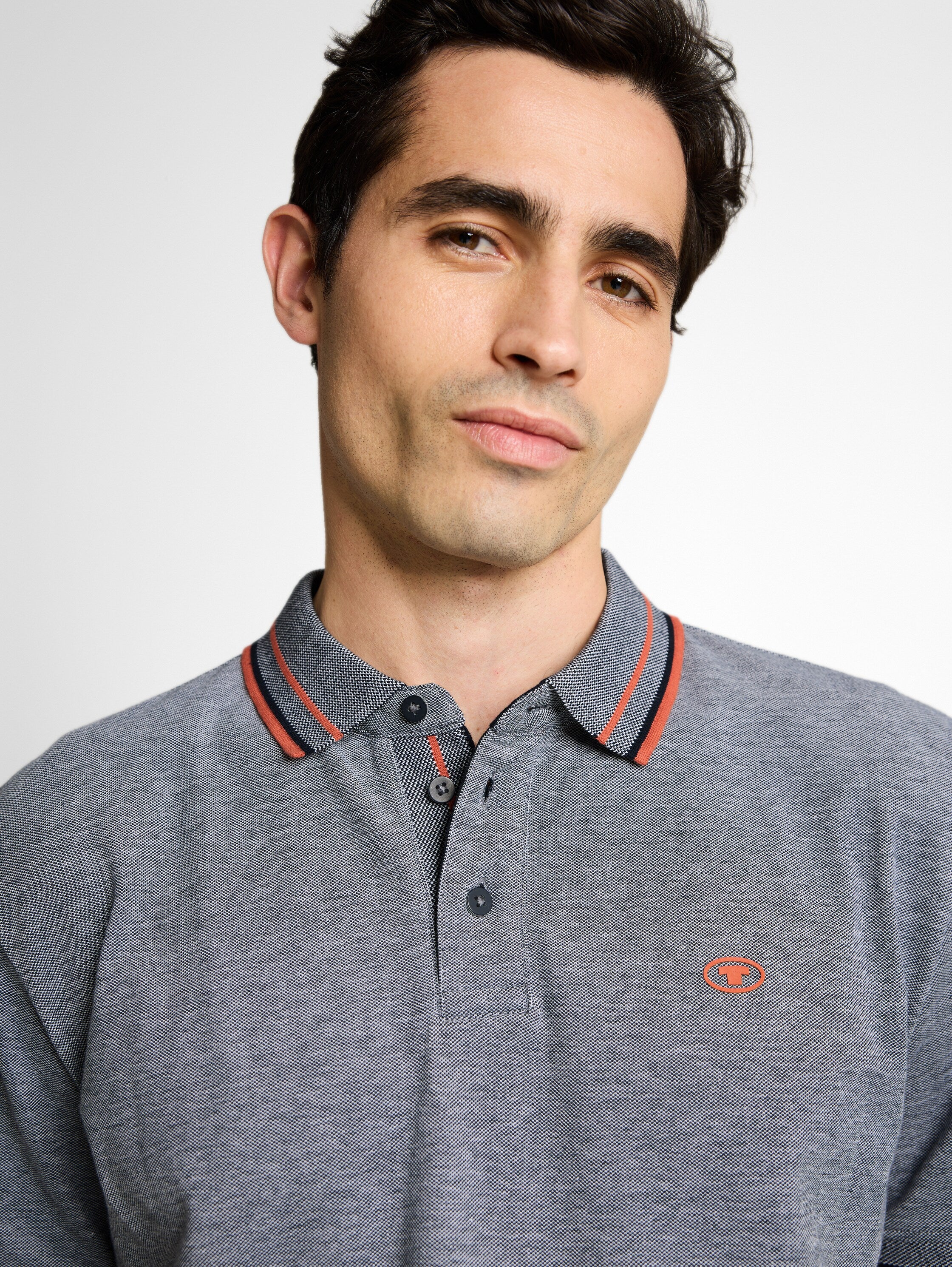 Tom Tailor Grey Polo Shirt With Logo Print