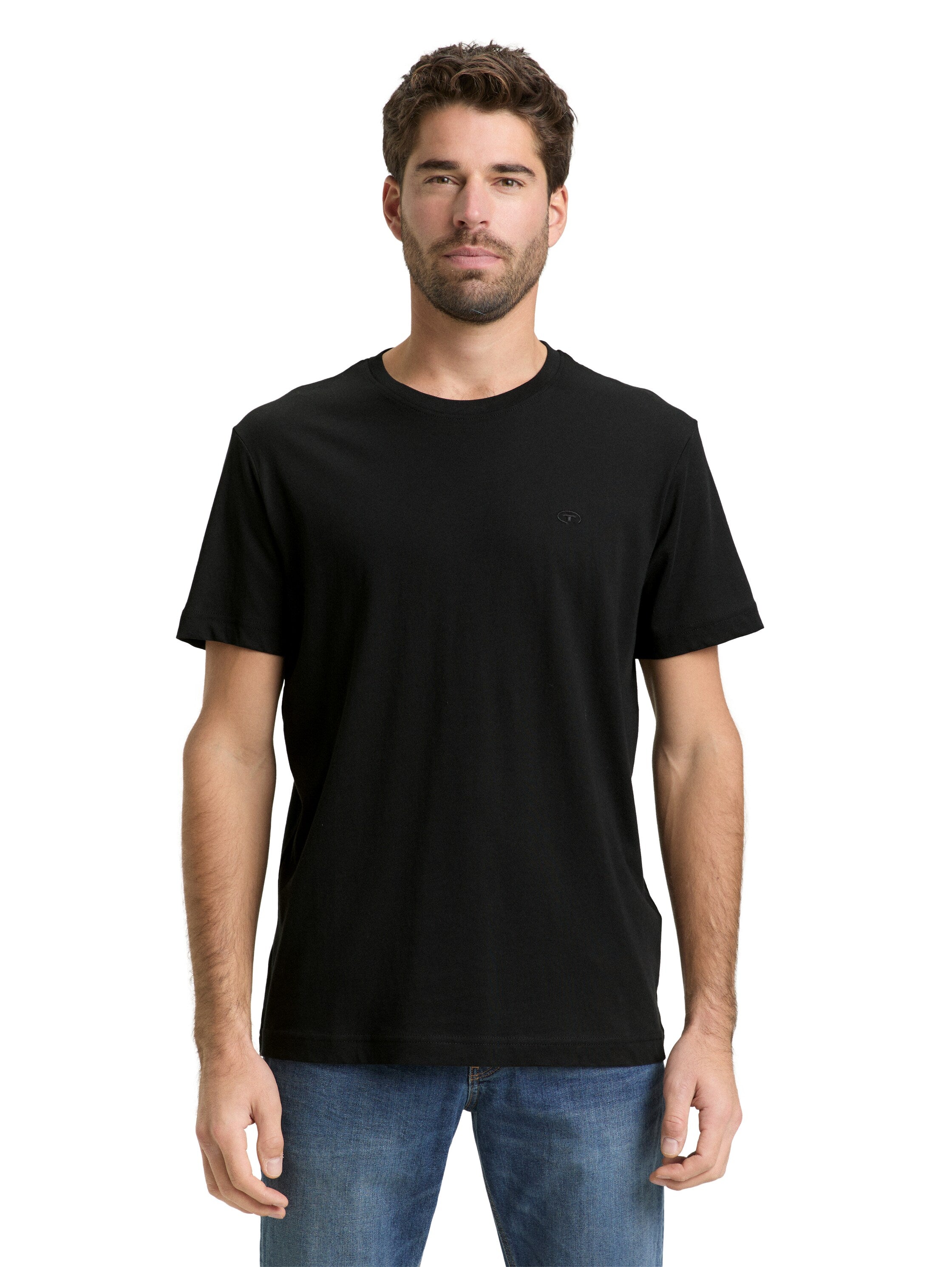 Tom Tailor Black Short Sleeved Round Neck Plain T-Shirt