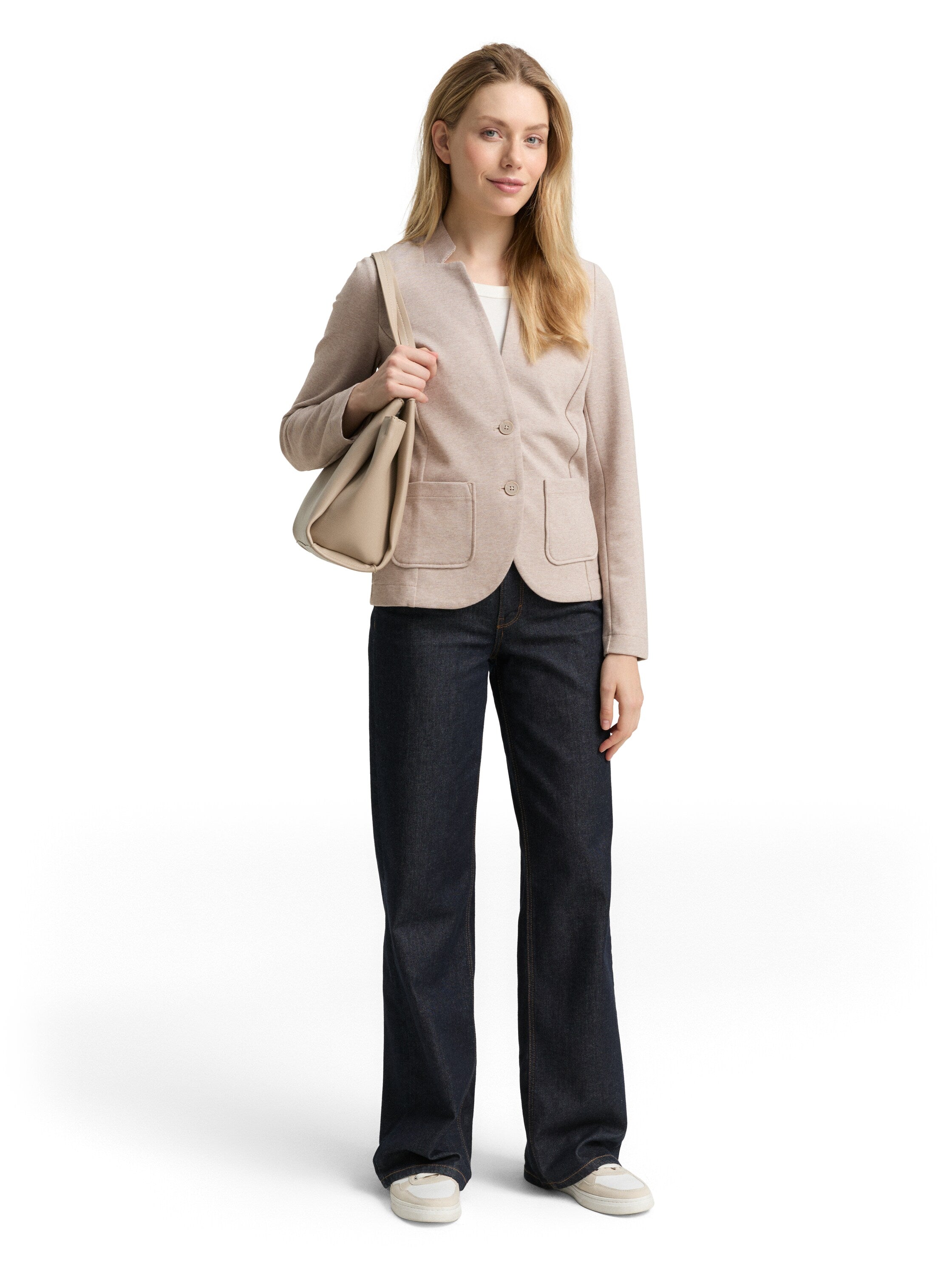 Tom Tailor Slim Fit Light Beige Blazer With Ottoman Texture