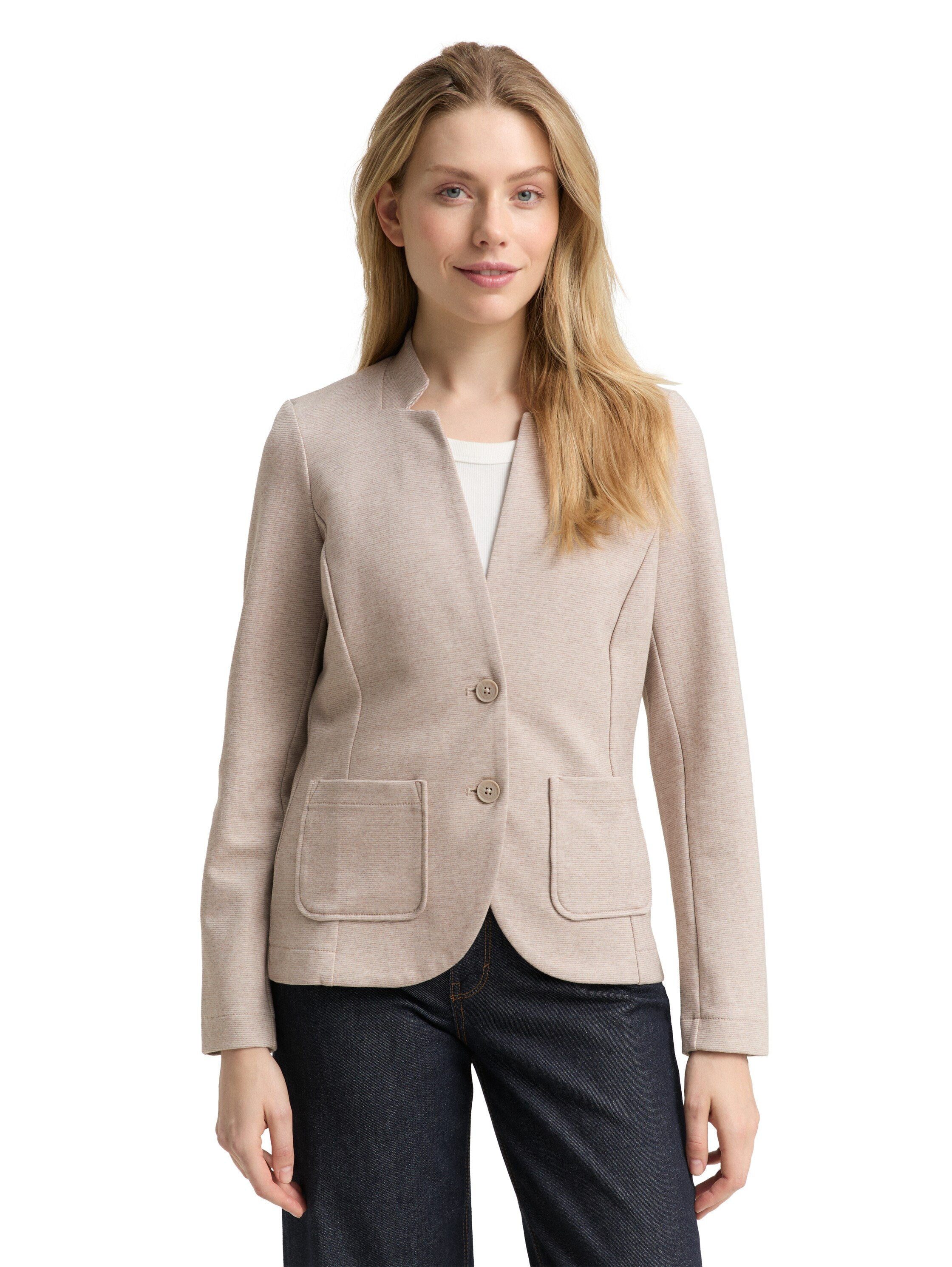 Tom Tailor Slim Fit Light Beige Blazer With Ottoman Texture