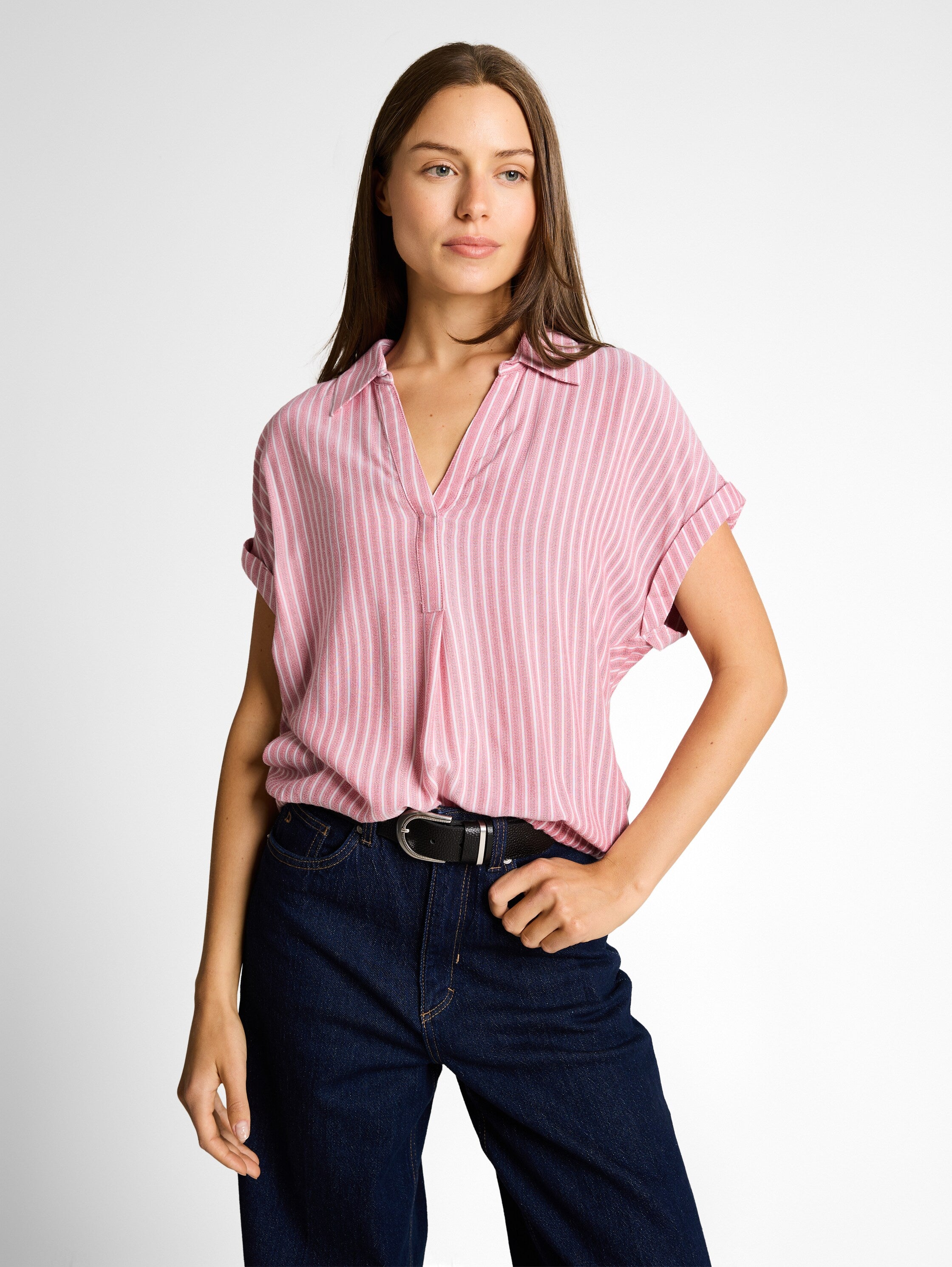 Tom Tailor Cozy Pink White Stripe Loose-Fit Blouse