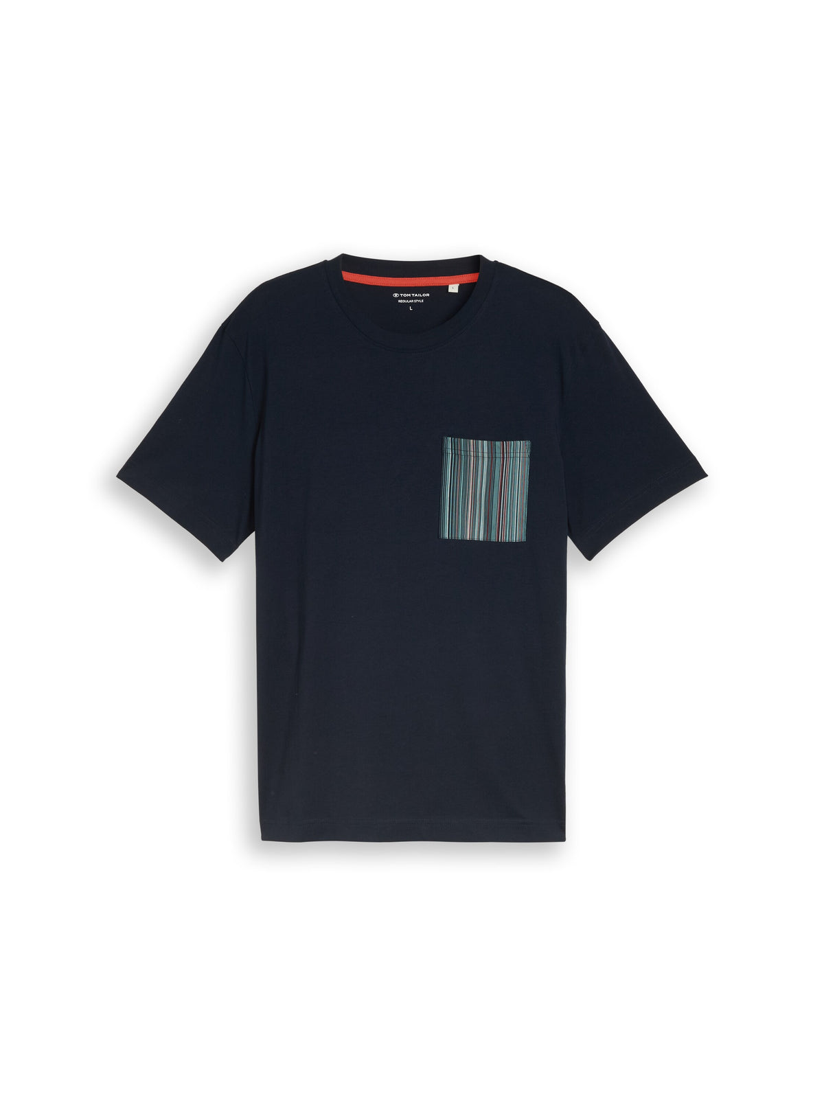 Tom Tailor Sky Captain Blue T-shirt With Crew Neck & Patch Chest Pocket With Striped Print