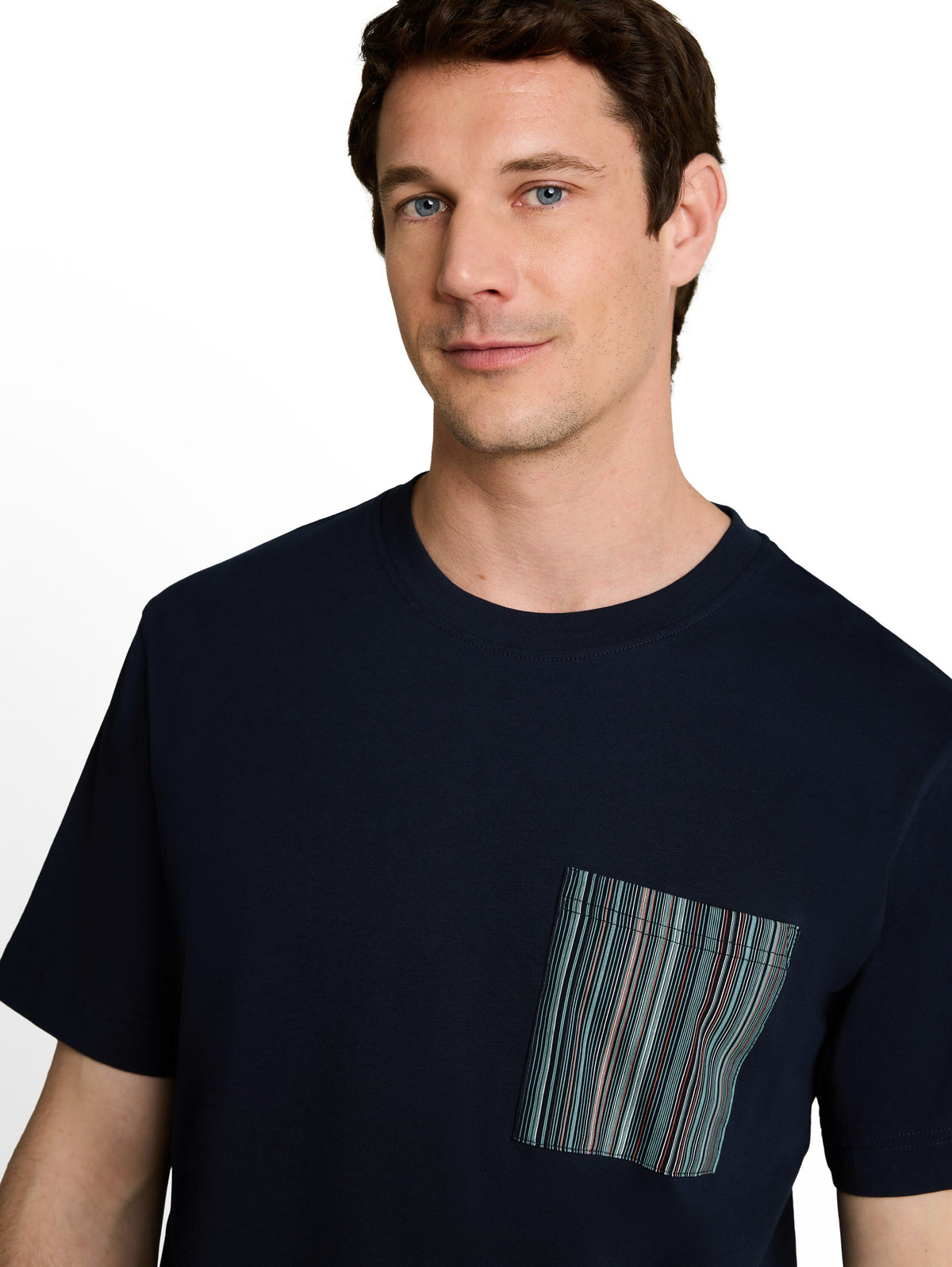 Tom Tailor Sky Captain Blue T-shirt With Crew Neck & Patch Chest Pocket With Striped Print