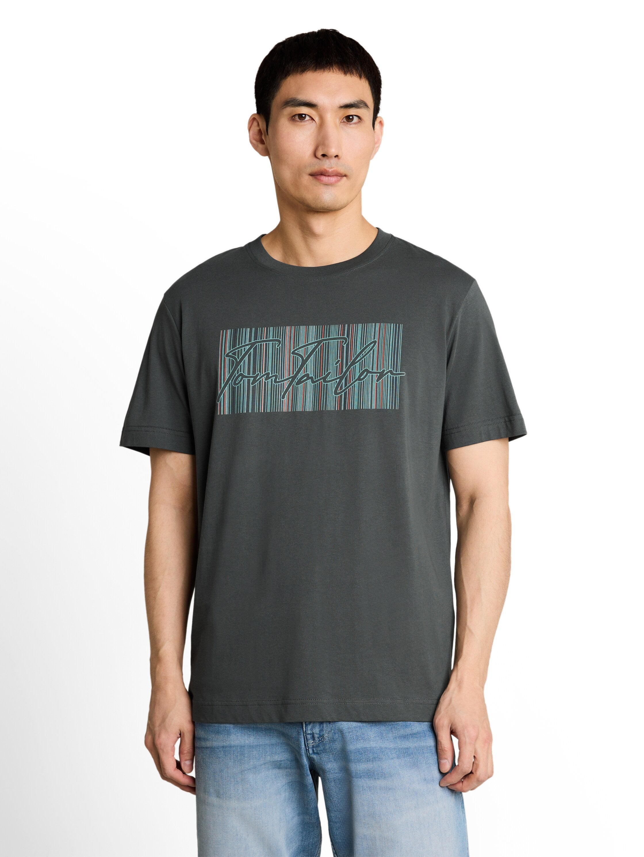 Tom Tailor Darkest Olive Short Sleeved T-Shirt With Front Design