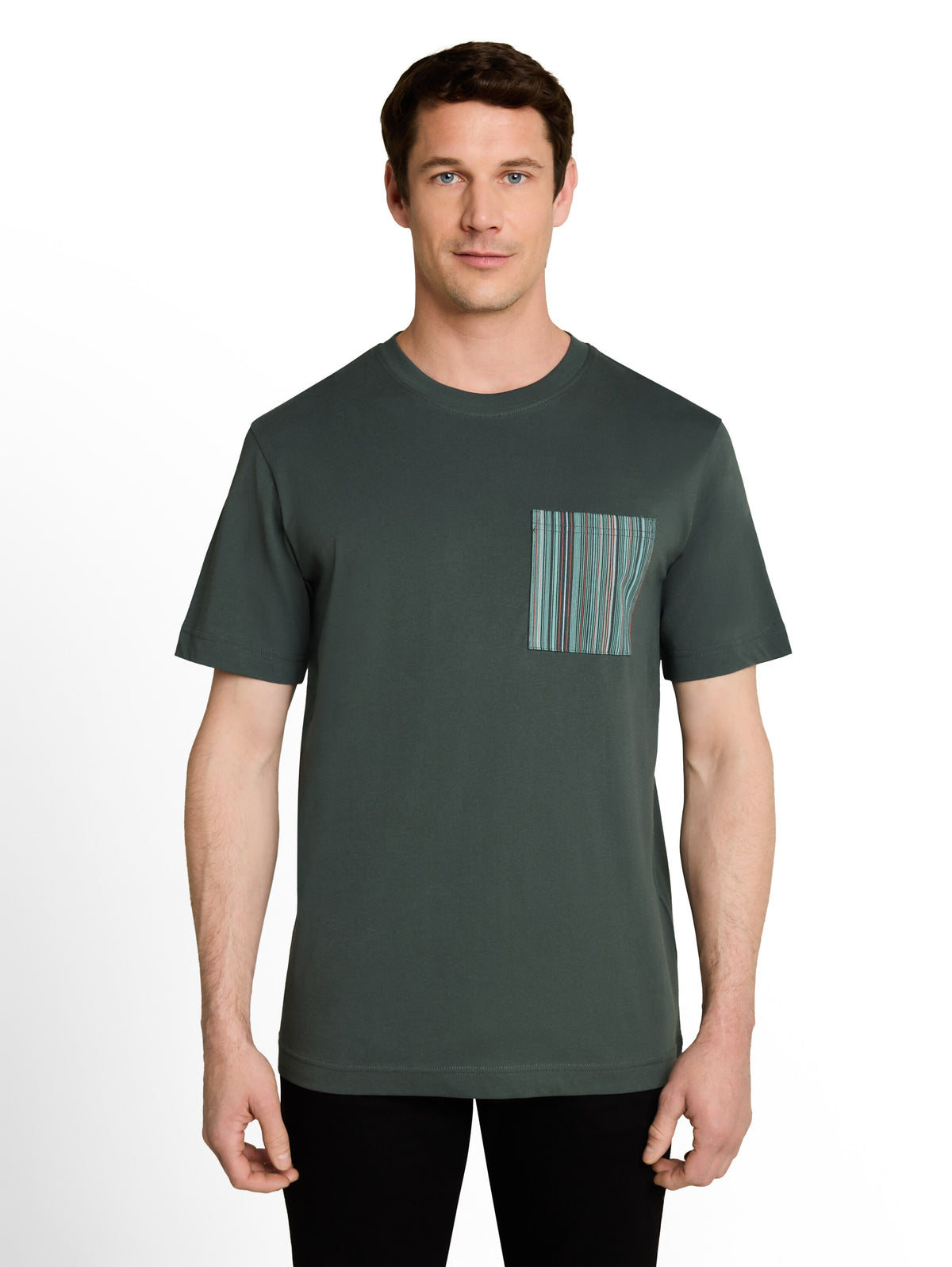 Tom Tailor Darkest Olive T-shirt With Crew Neck & Patch Chest Pocket With Striped Print