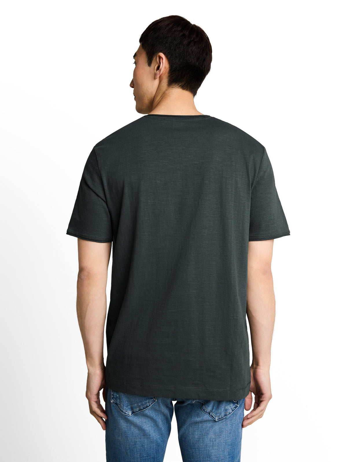 Tom Tailor Darkish Olive T-shirt with V-Neck With logo Print on The Hem