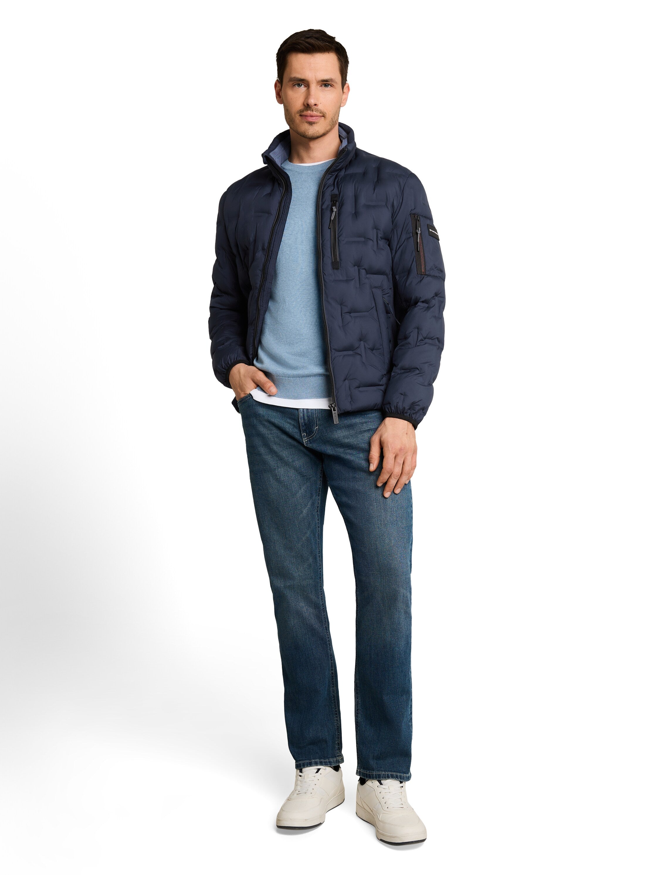 Tom Tailor Sky Captain Blue Water-Repellent Jacket With Stow-Away Hood
