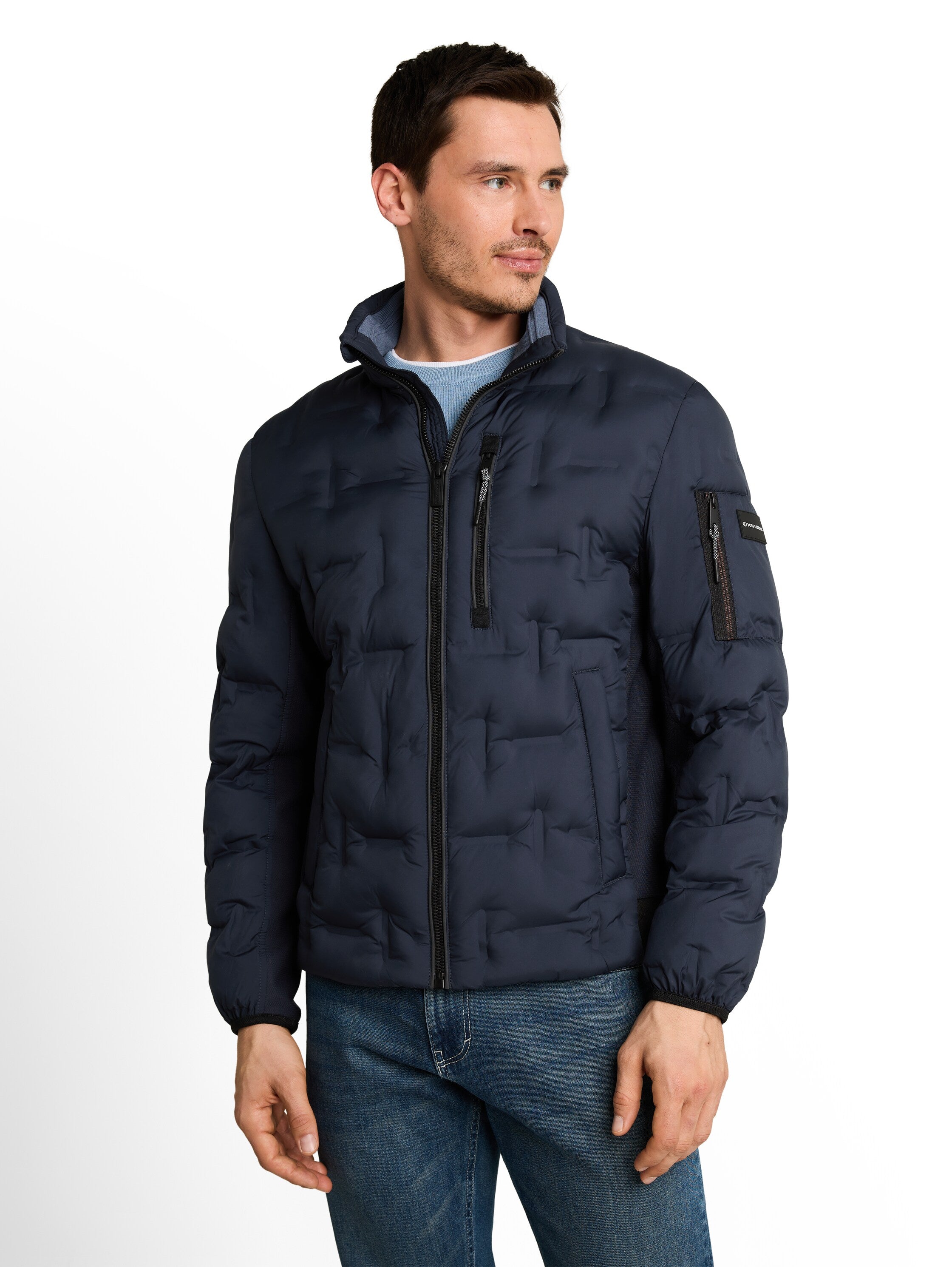 Tom Tailor Sky Captain Blue Water-Repellent Jacket With Stow-Away Hood