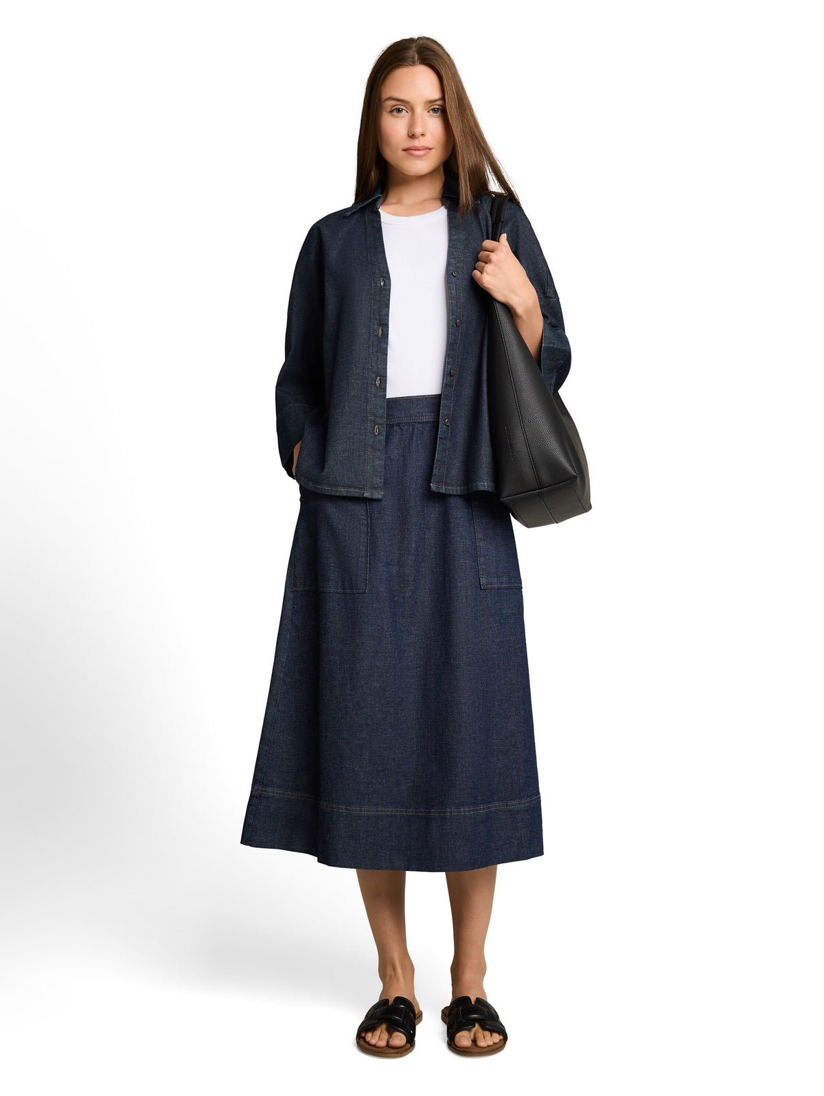 Tom Tailor Blue Rinse Denim Oversized Blouse with a V-Neck