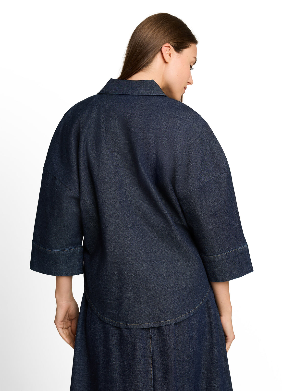 Tom Tailor Blue Rinse Denim Oversized Blouse with a V-Neck