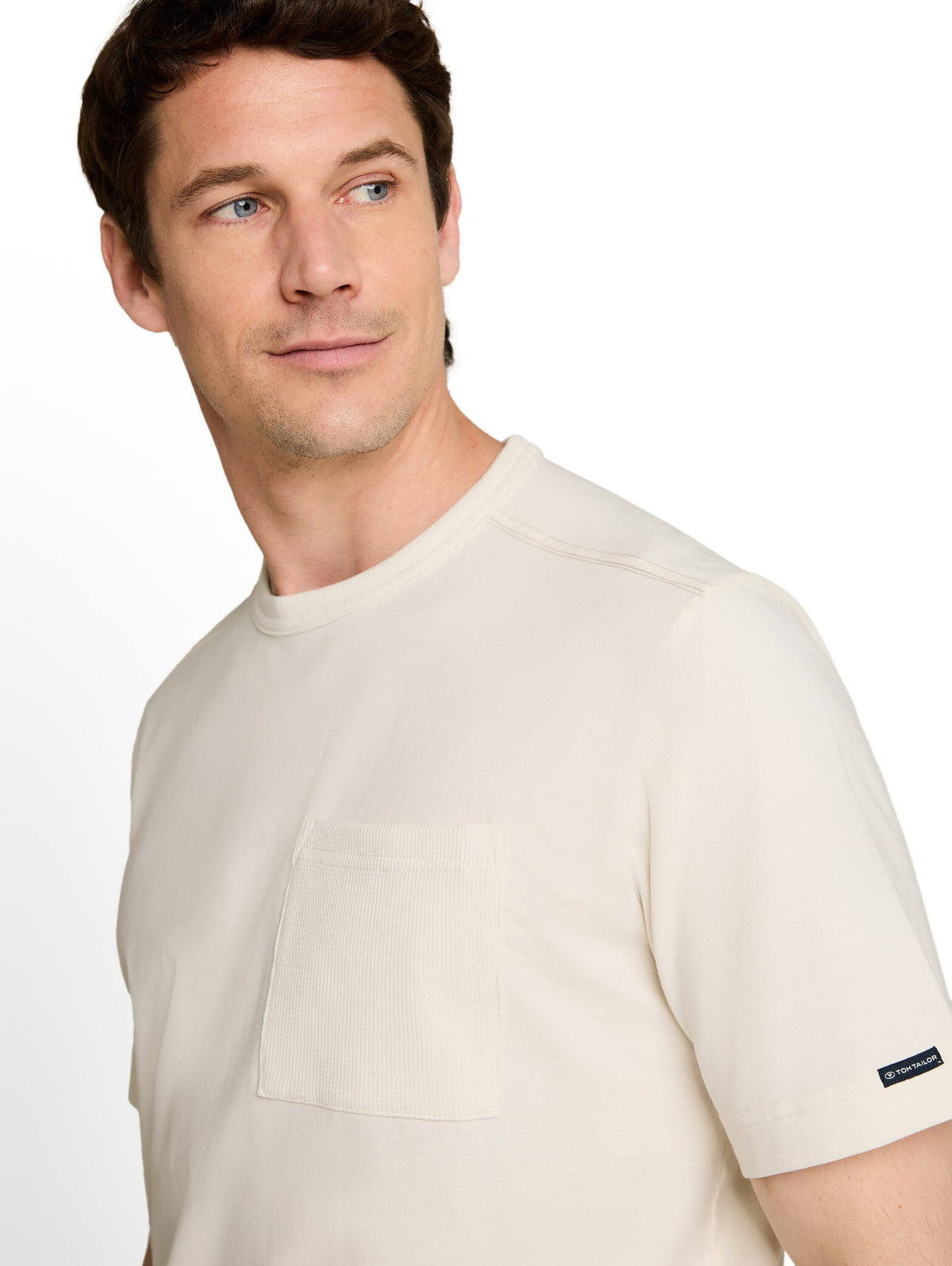 Tom Tailor Gardenia White Cotton T-Shirt with Chest Pocket