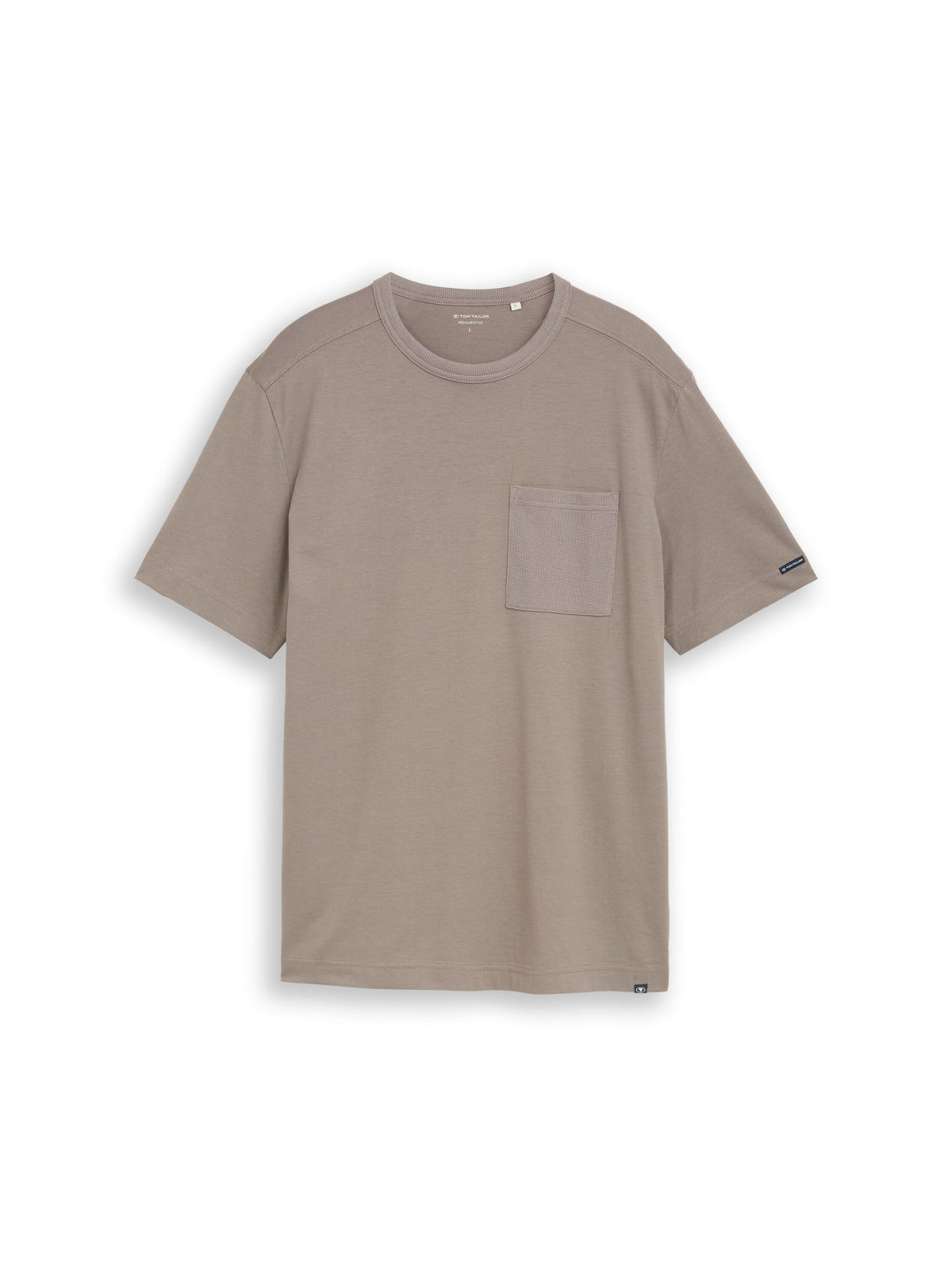 Tom Tailor Driftwood Taupe Cotton T-Shirt with Chest Pocket