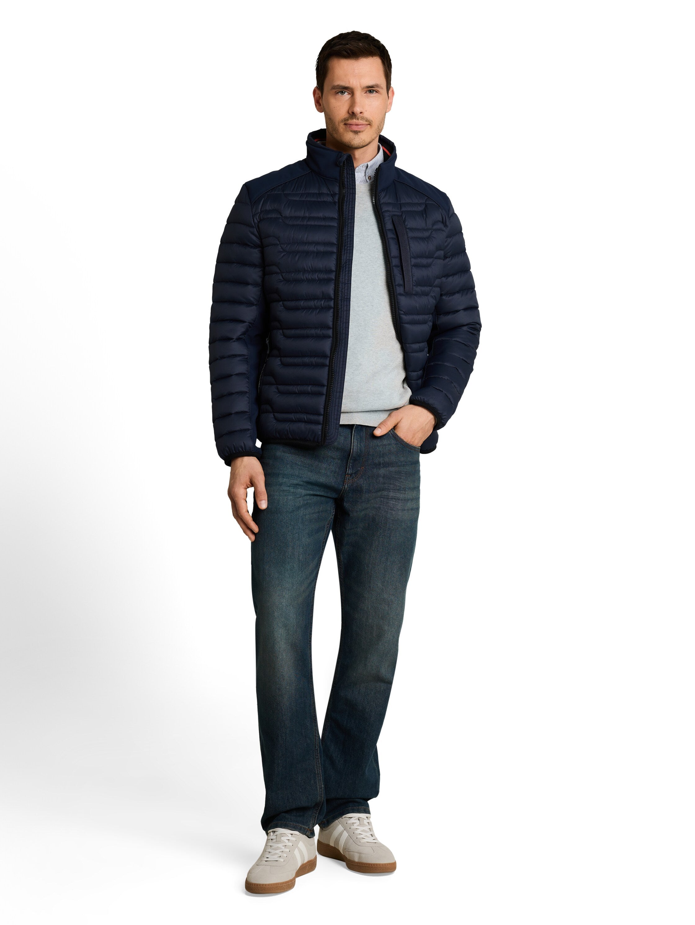 Tom Tailor Sky Captain Blue Water-Repellent Jacket With Stand-Up Collar & Zip Pockets