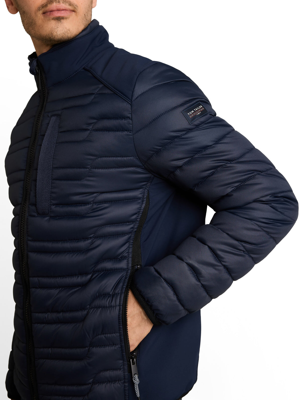Tom Tailor Sky Captain Blue Water-Repellent Jacket With Stand-Up Collar & Zip Pockets