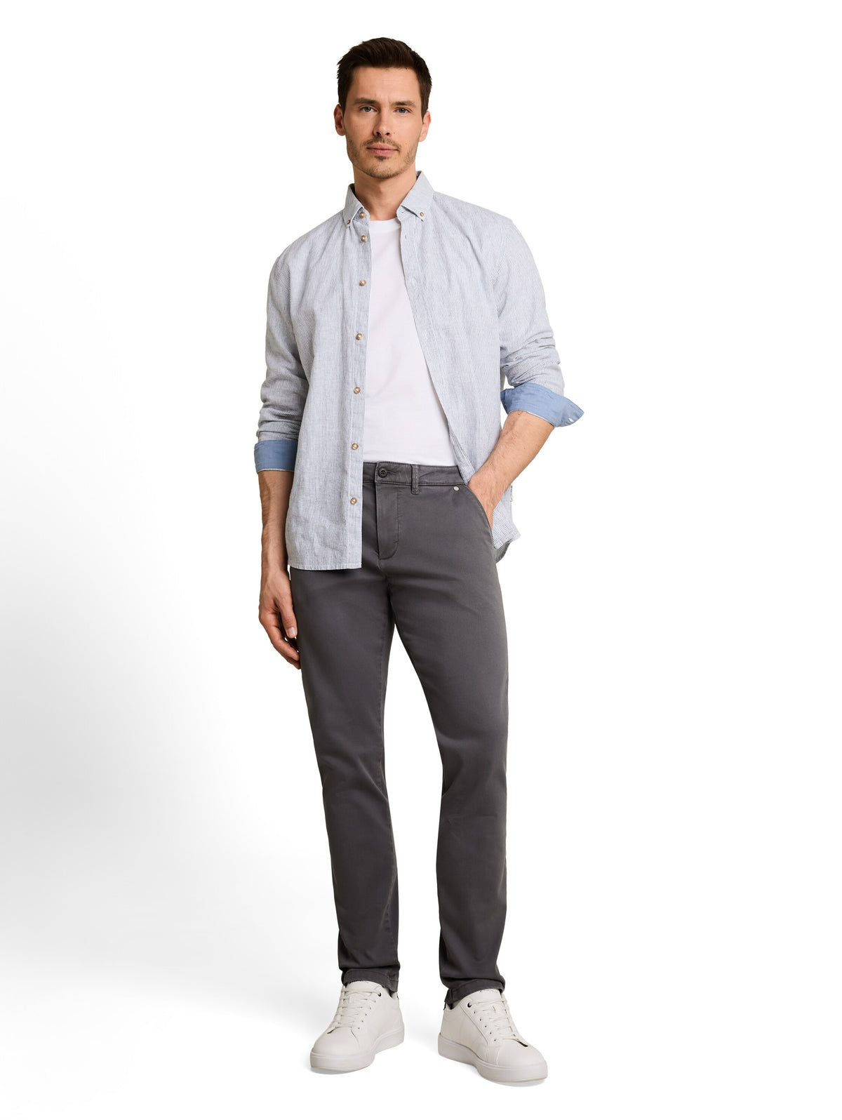 Tom Tailor Grey TTSIMON SLIM Washed-Look Chino Trousers Pant