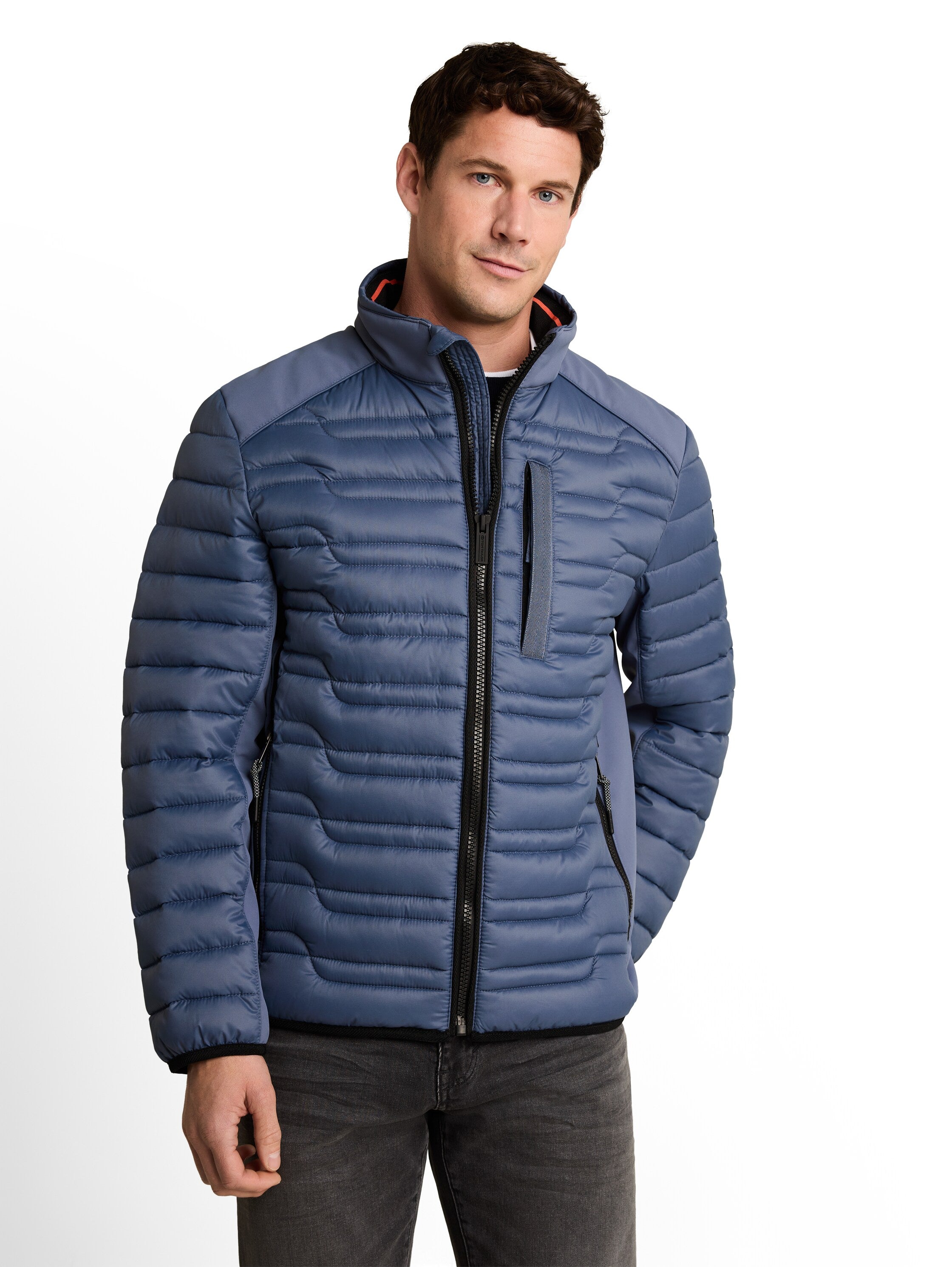 Tom Tailor Indigo Blue Water-Repellent Jacket With Stand-Up Collar &Zip Pockets