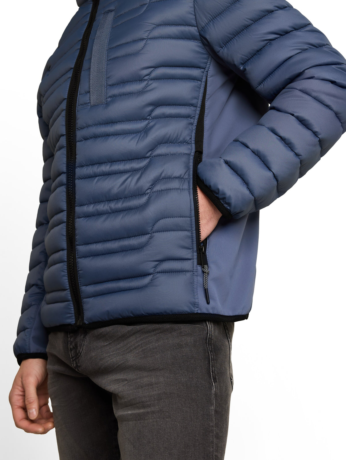Tom Tailor Indigo Blue Water-Repellent Jacket With Stand-Up Collar &Zip Pockets