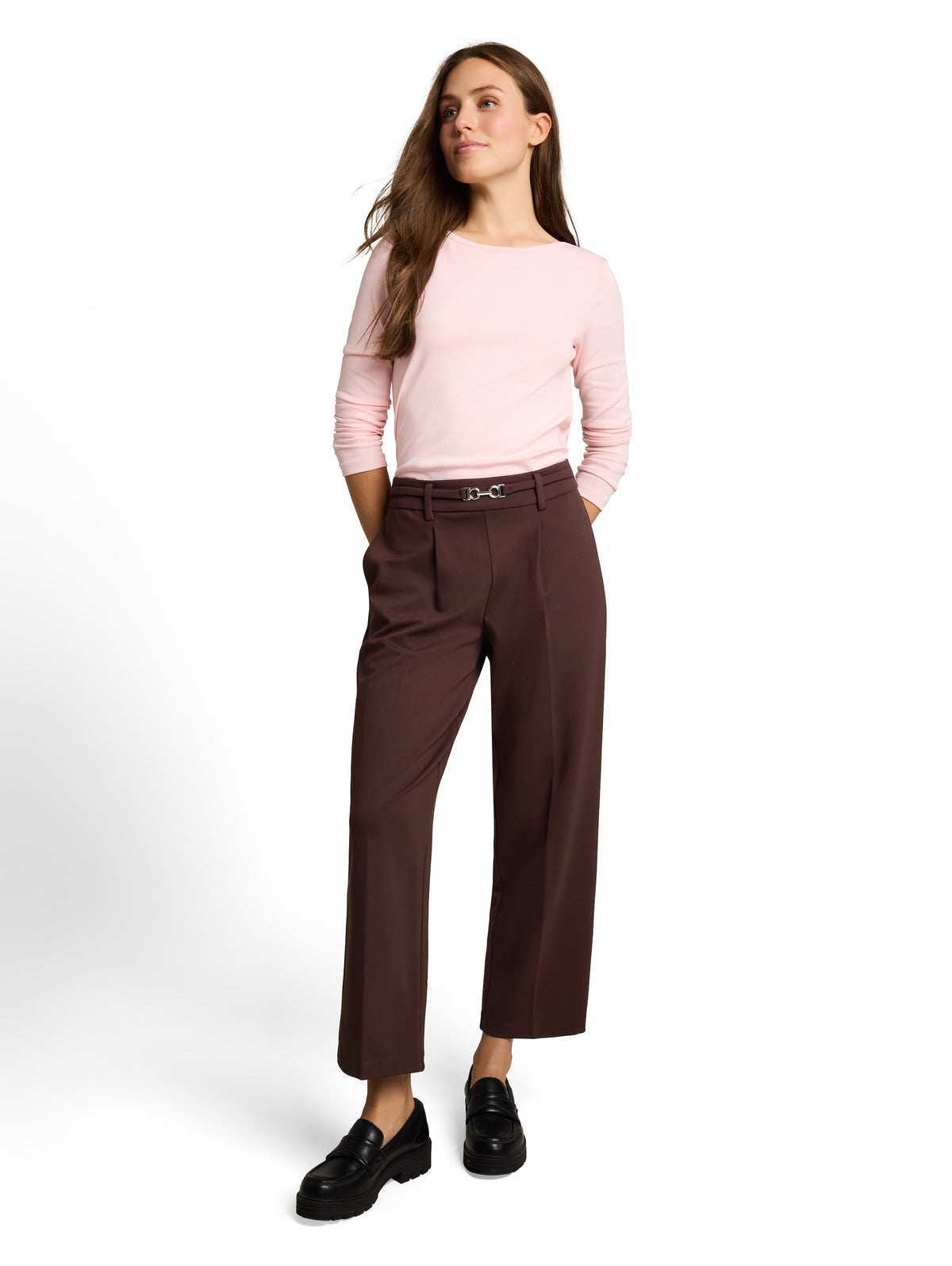 Tom Tailor Purple Cropped Straight-Leg Trousers With A Belt