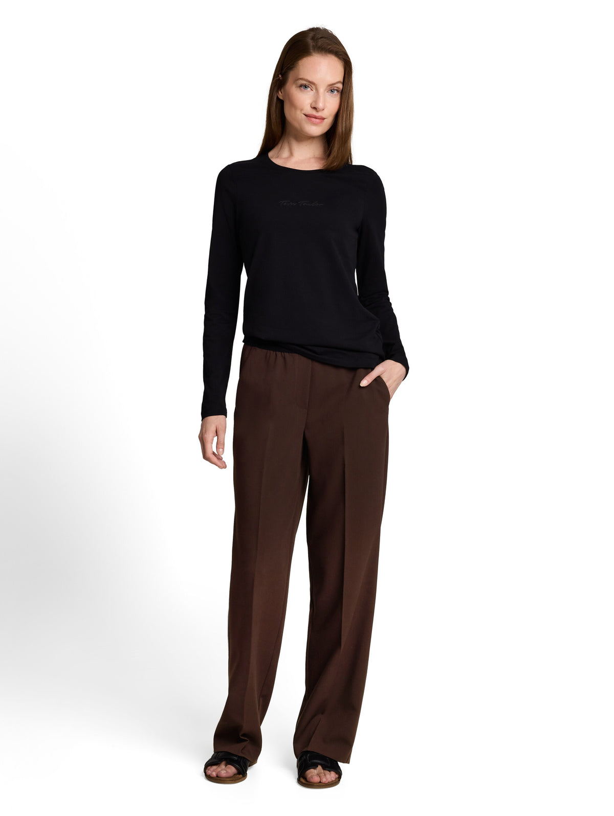 Tom Tailor Brown Straight Trousers With A Crease