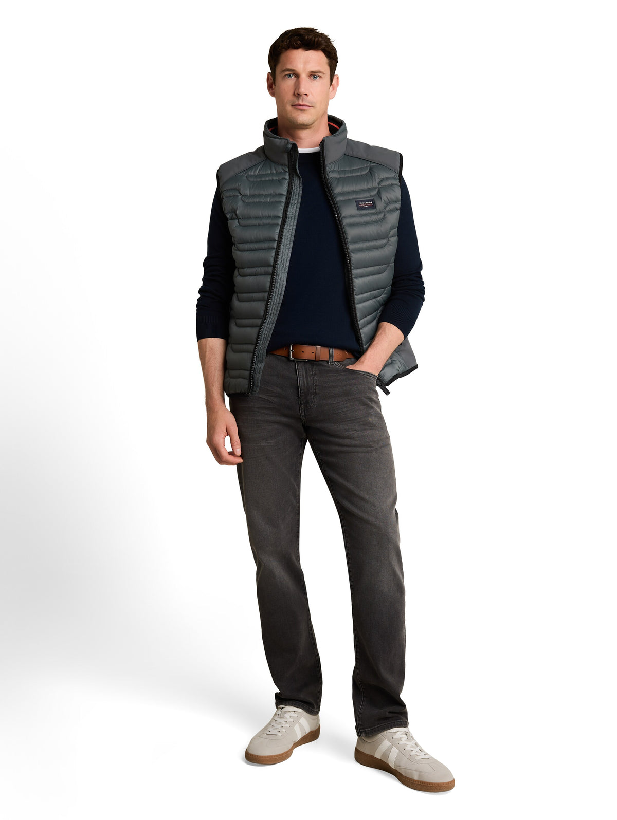 Tom Tailor Darkest Olive Casual Vest with Stand Up Collar