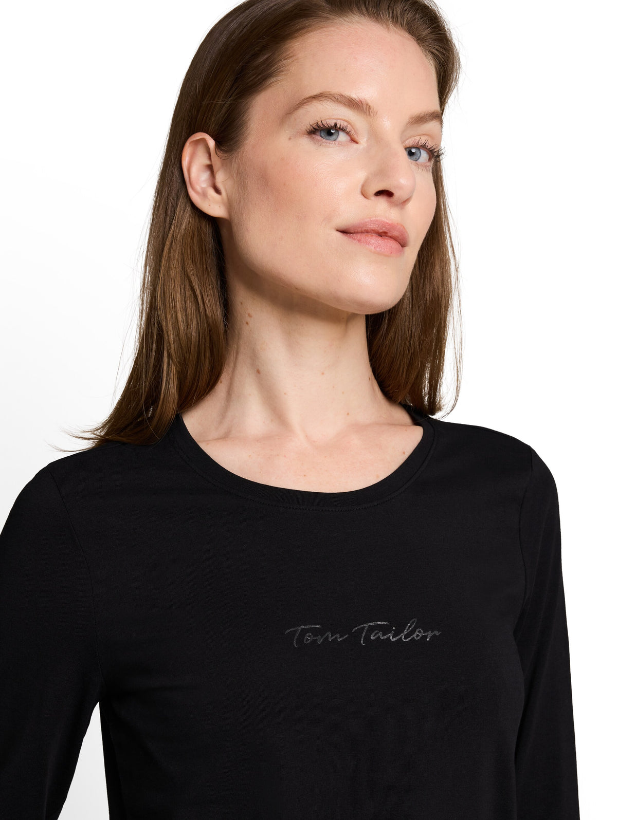 Tom Tailor Black Slim-fit Top With Logo Print