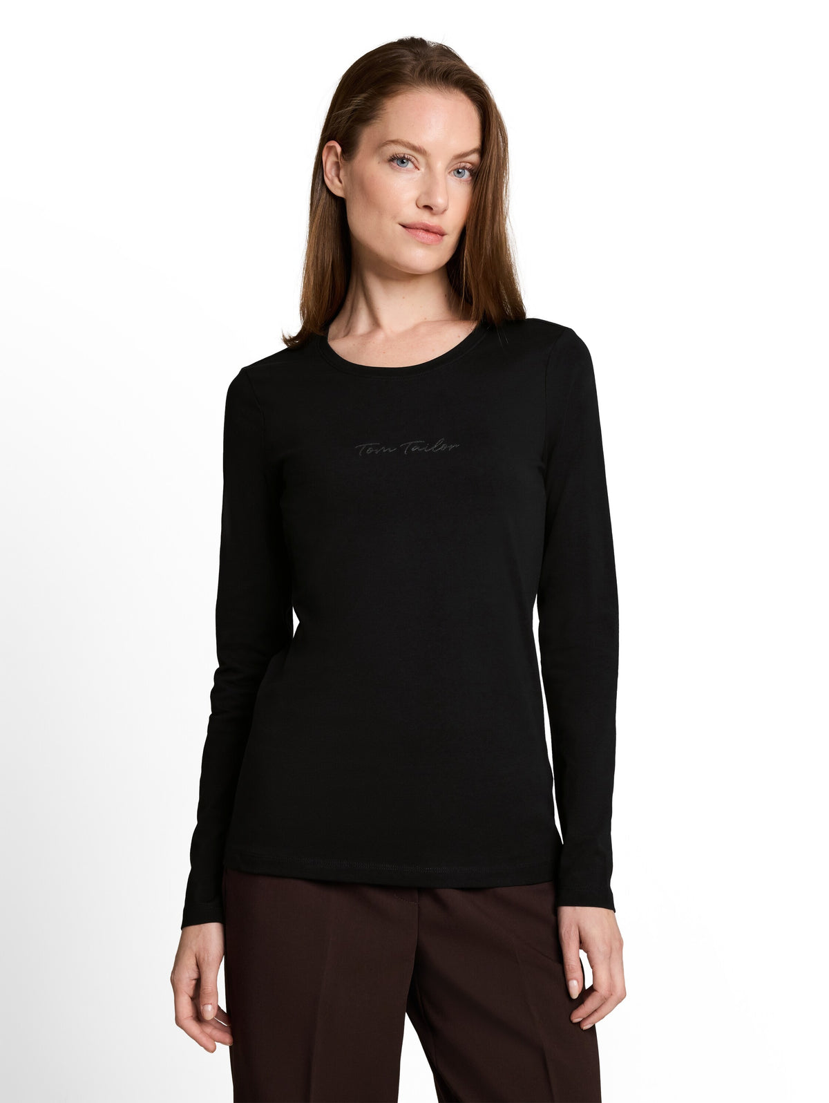 Tom Tailor Black Slim-fit Top With Logo Print