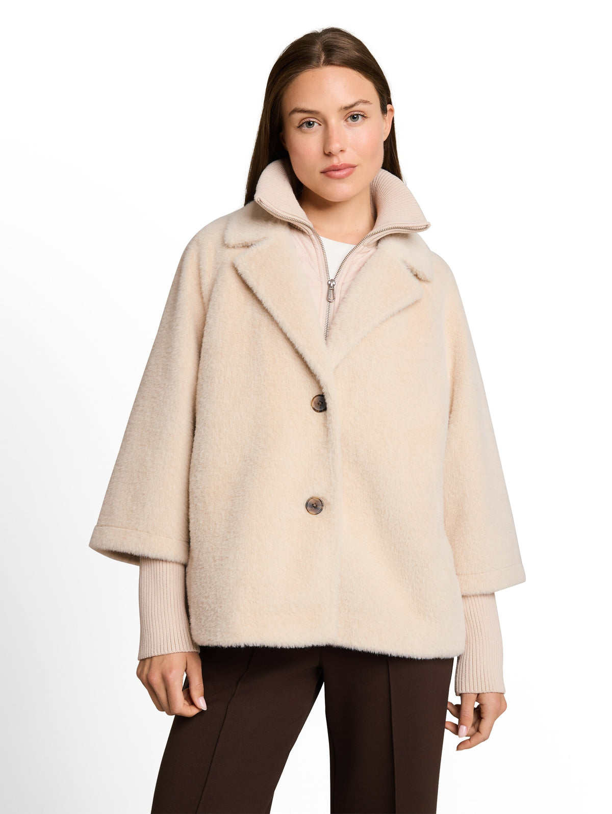 Tom Tailor Light Beige Cosy Cape Jacket In a 2-in-1 Style