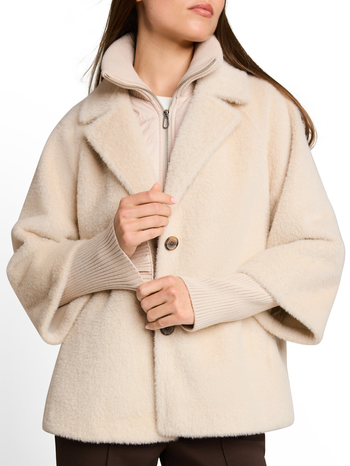 Tom Tailor Light Beige Cosy Cape Jacket In a 2-in-1 Style