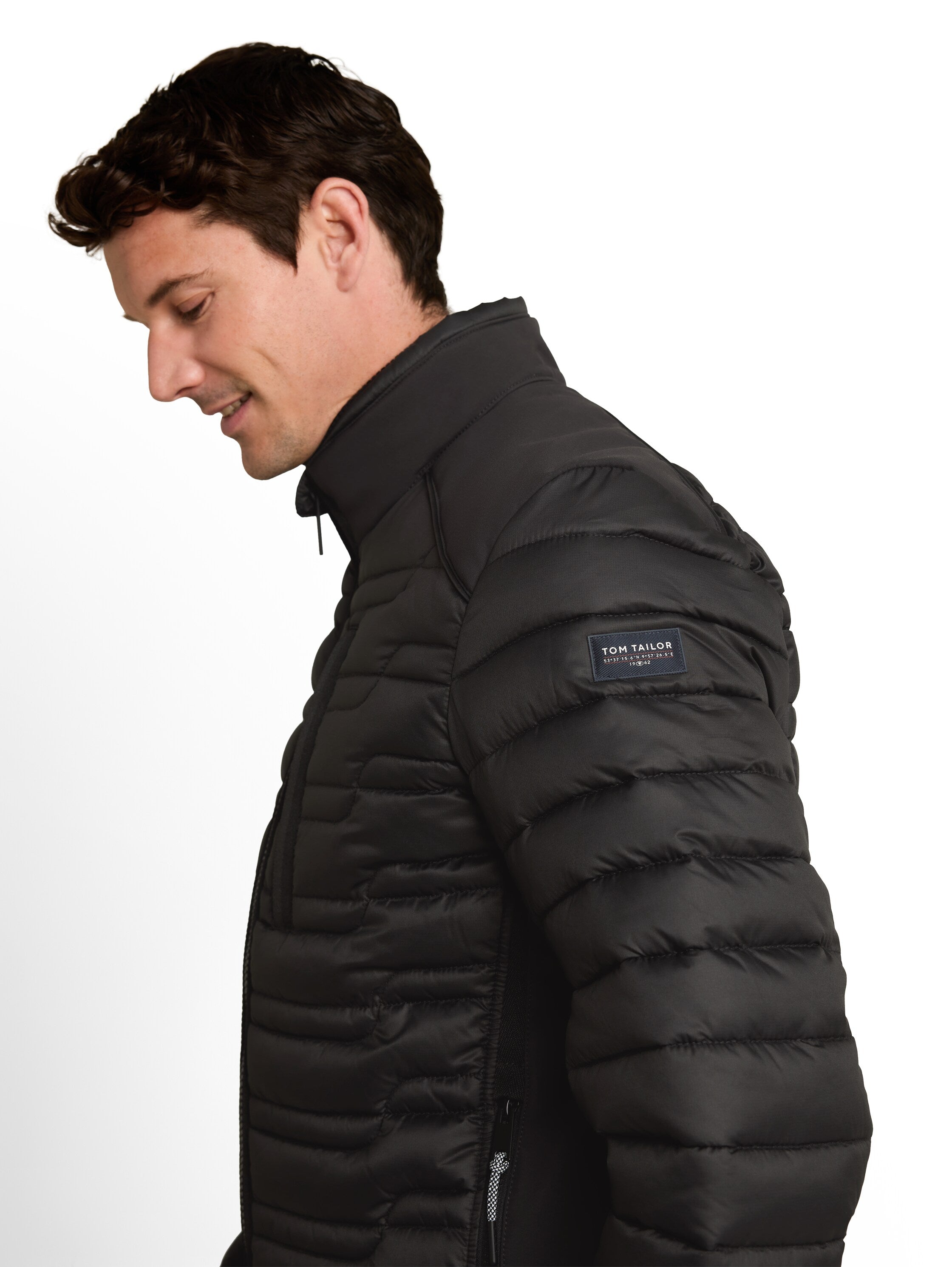 Tom Tailor Black Water-Repellent Jacket With Stand-Up Collar & Zip Pockets