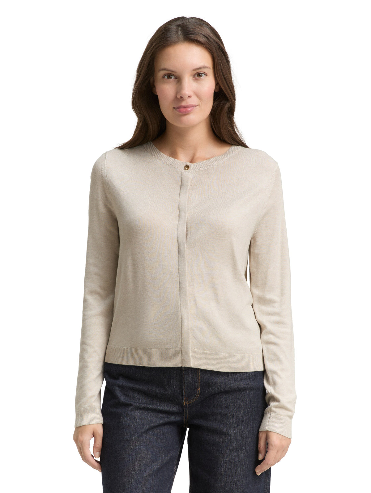 Tom Tailor Beige Cardigan with Concealed Button Placket