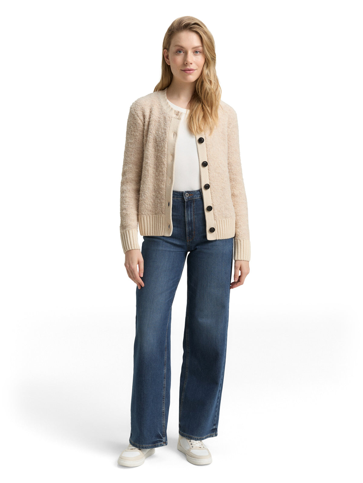 Tom Tailor Beige Bouclé Cardigan with Wool Content