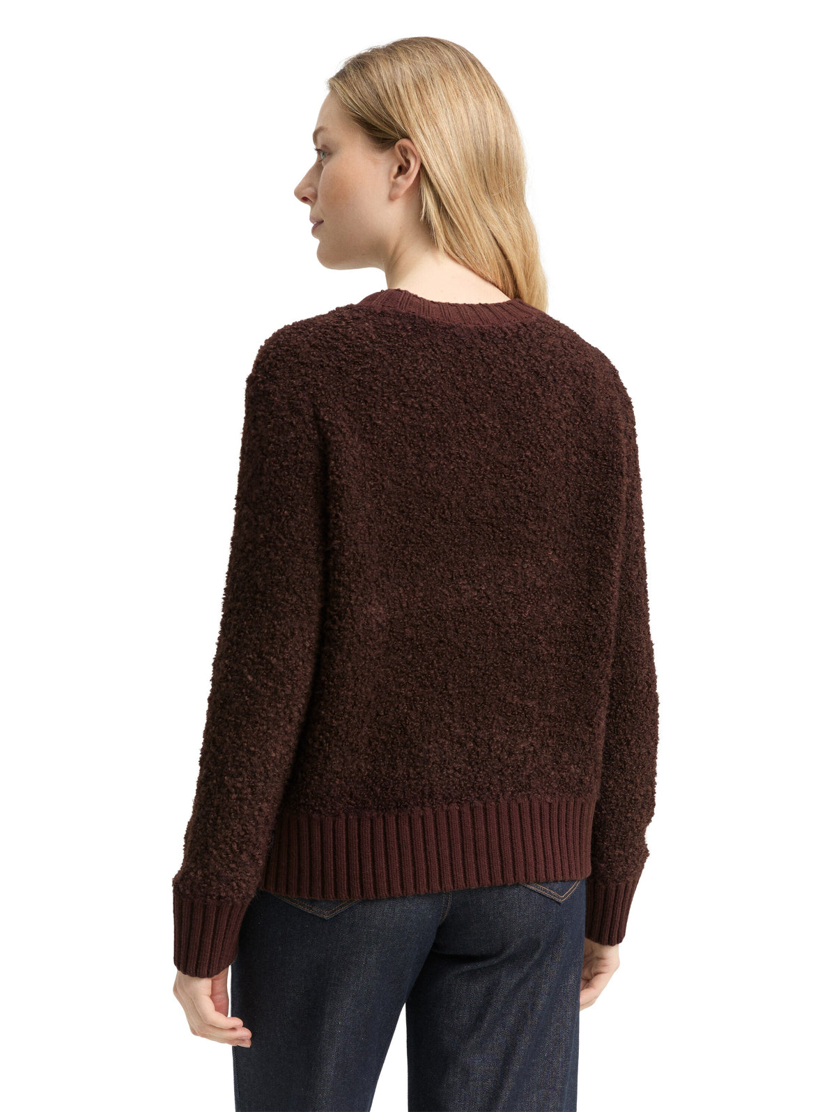 Tom Tailor Dark Brown Bouclé Cardigan with Wool Content