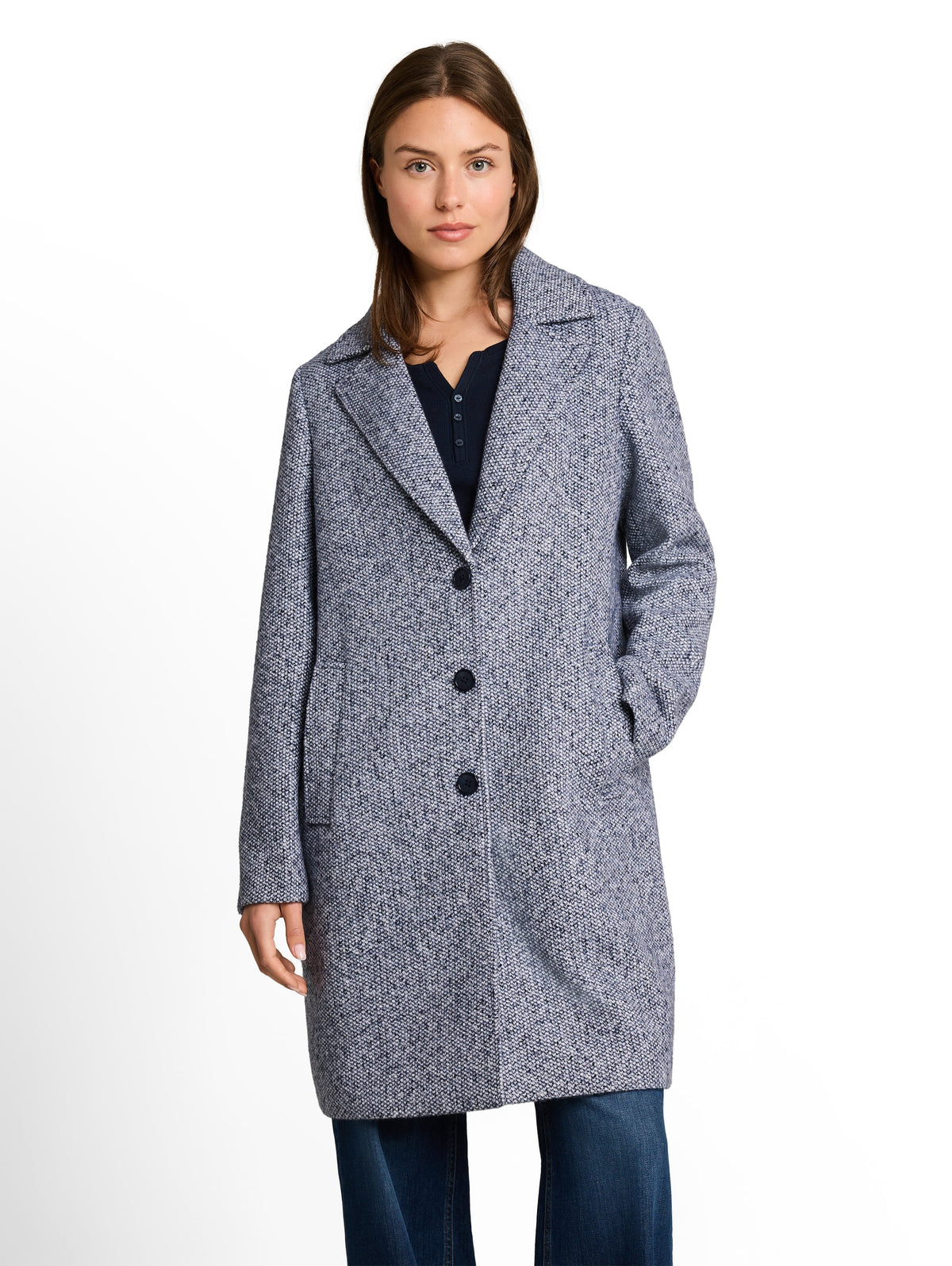 Tom Tailor Blue Boucle Structure Coat with lapel Collar