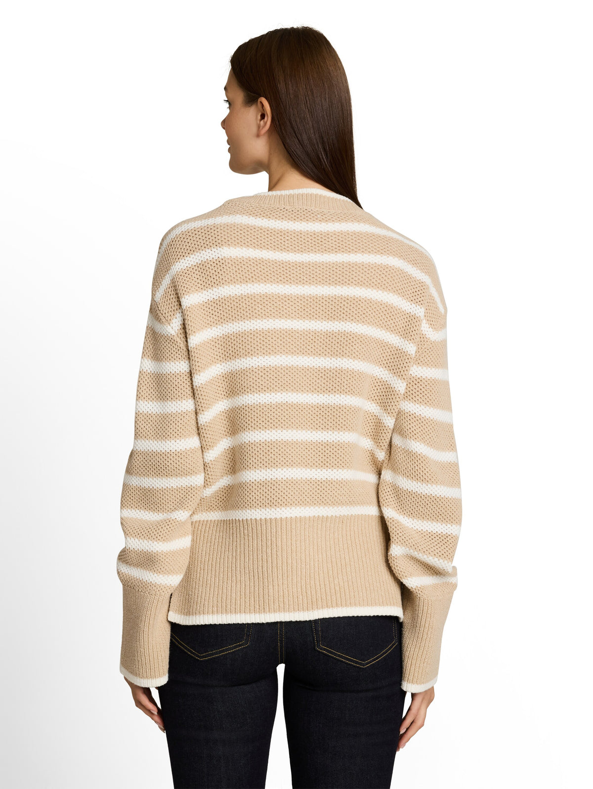 Tom Tailor Beige Oversized knitted Jumper With A Striped Pattern Pullover