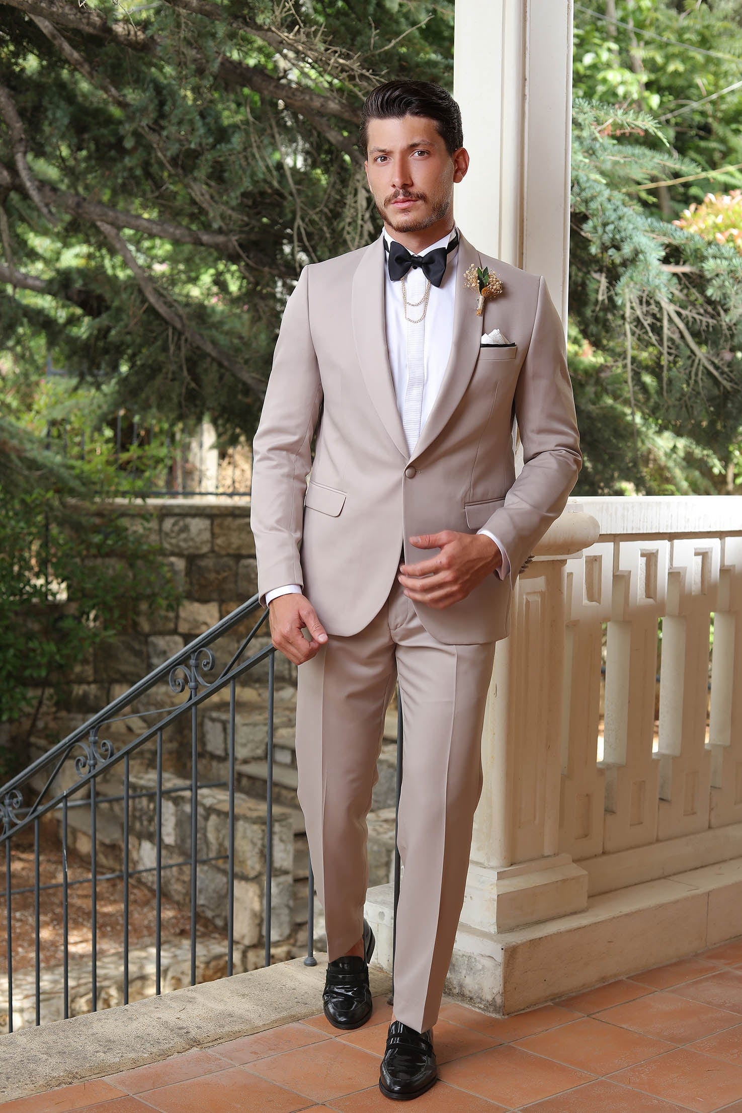 Beige TWN Tuxedo Classy Designed Suit