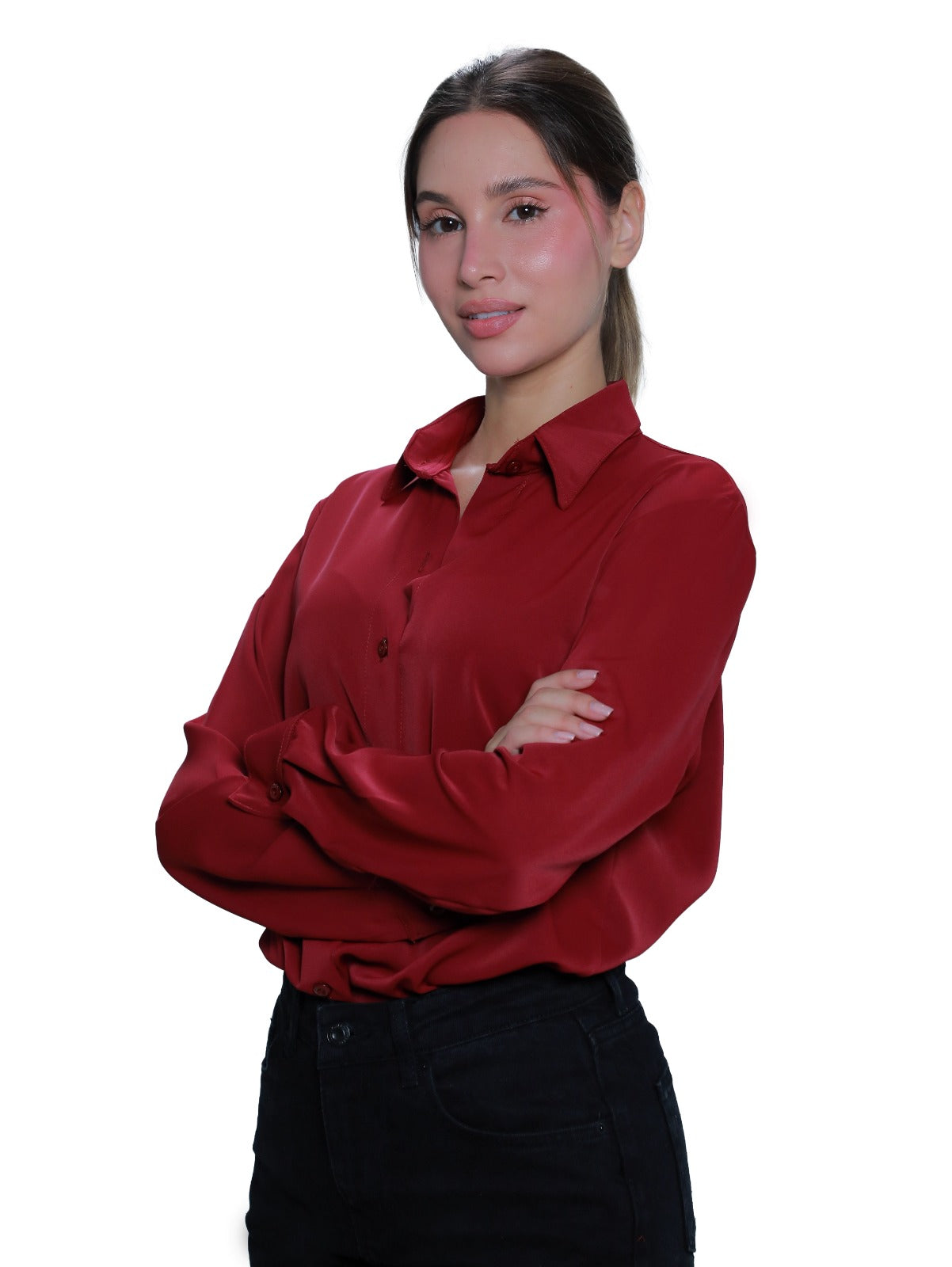 Long Sleeve Wine Shirt With Button To Close