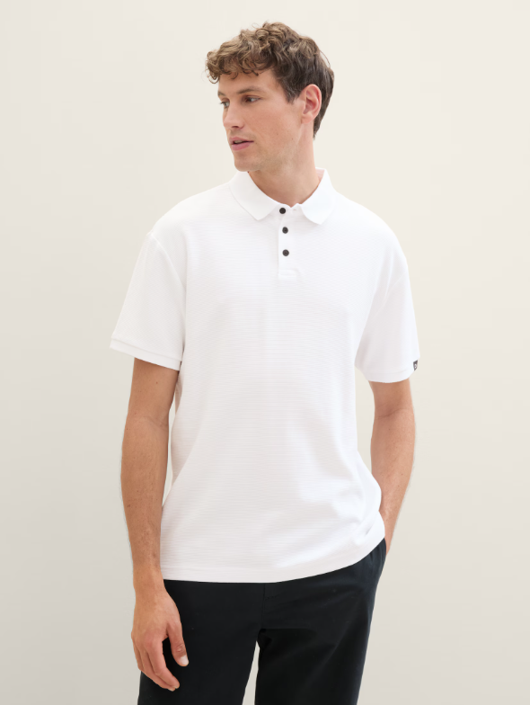 Tom Tailor White Polo With Three Button To Close