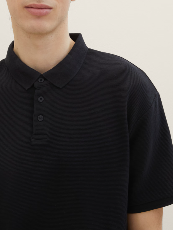 Tom Tailor Black Polo With Three Button To Close