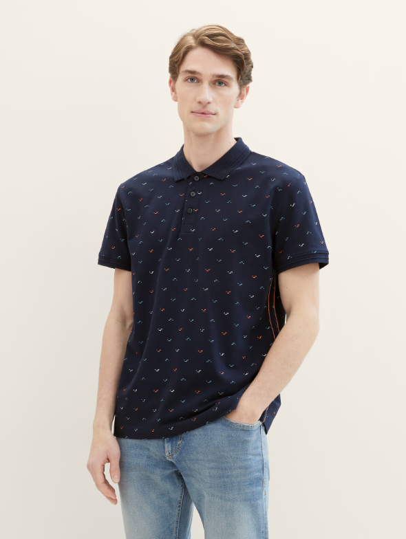 Navy Polo With An All-Over Print