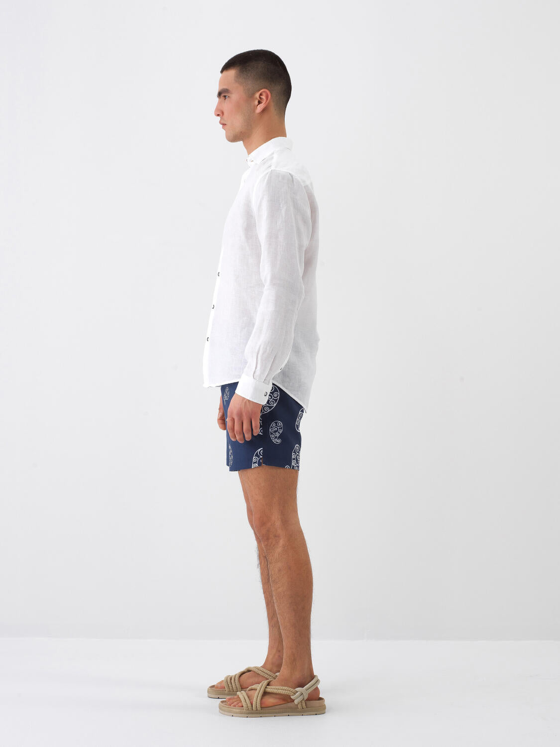 Xint White Regular Fit Linen Long Sleeved Shirt