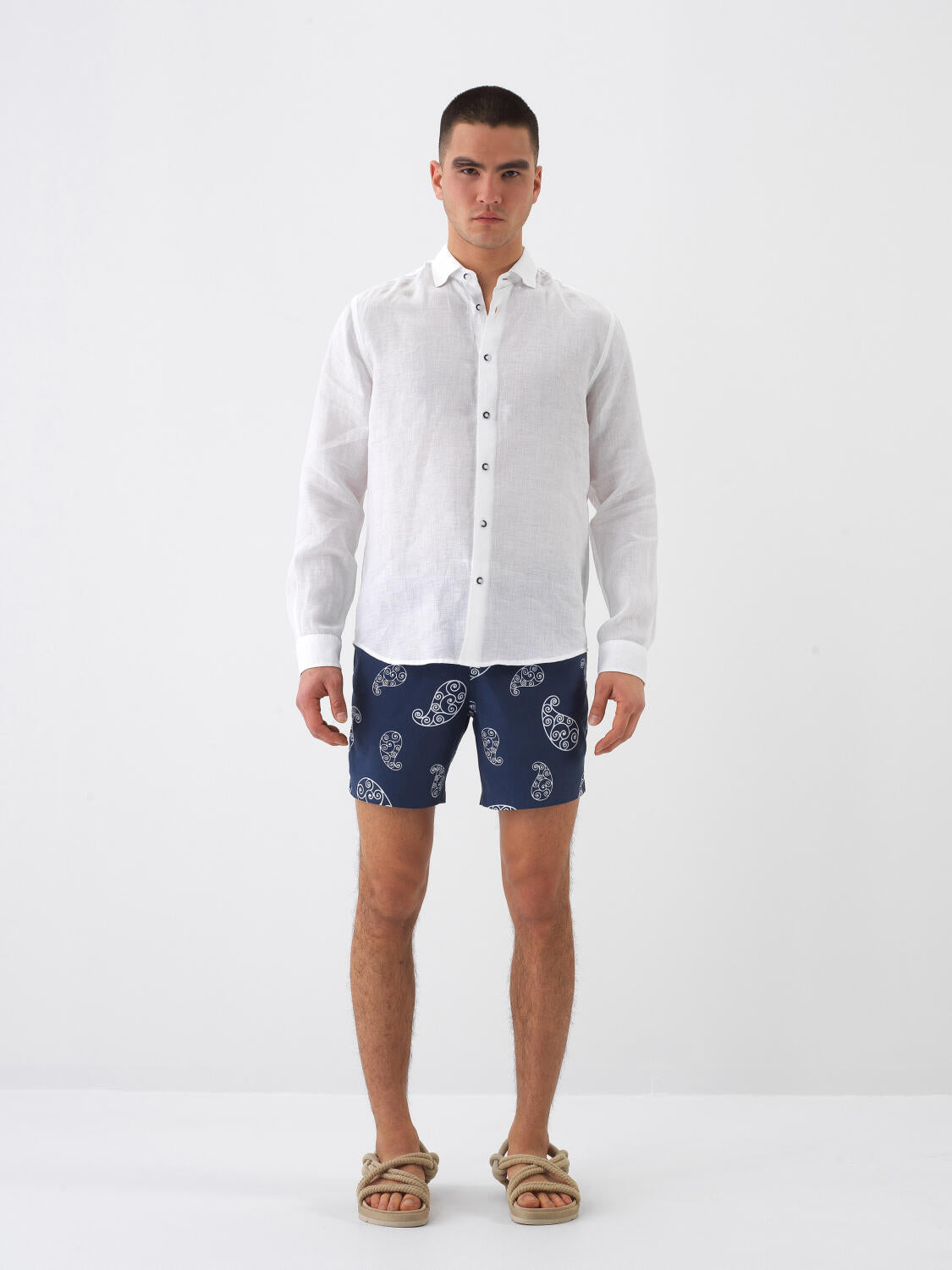 Xint White Regular Fit Linen Long Sleeved Shirt