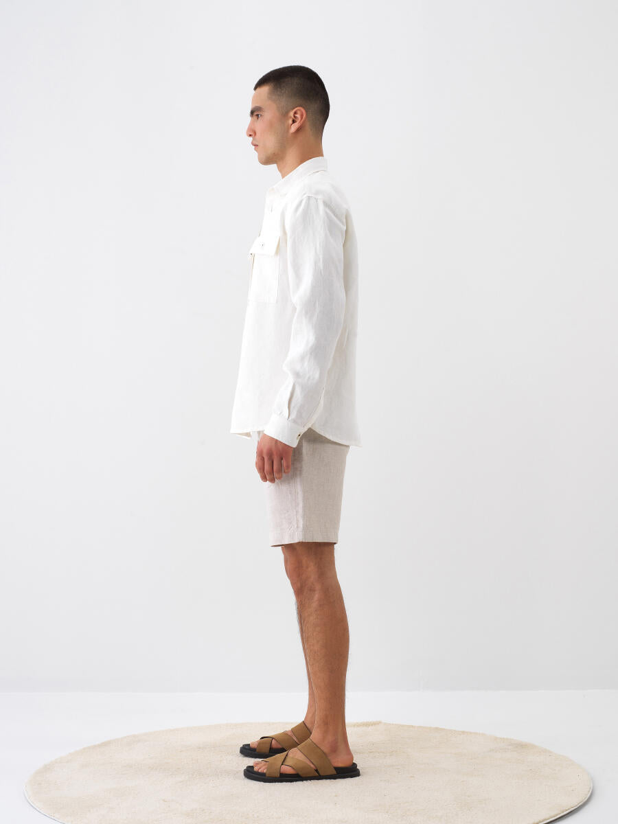 Xint White Linen Shirt With Attached Chest Pockets