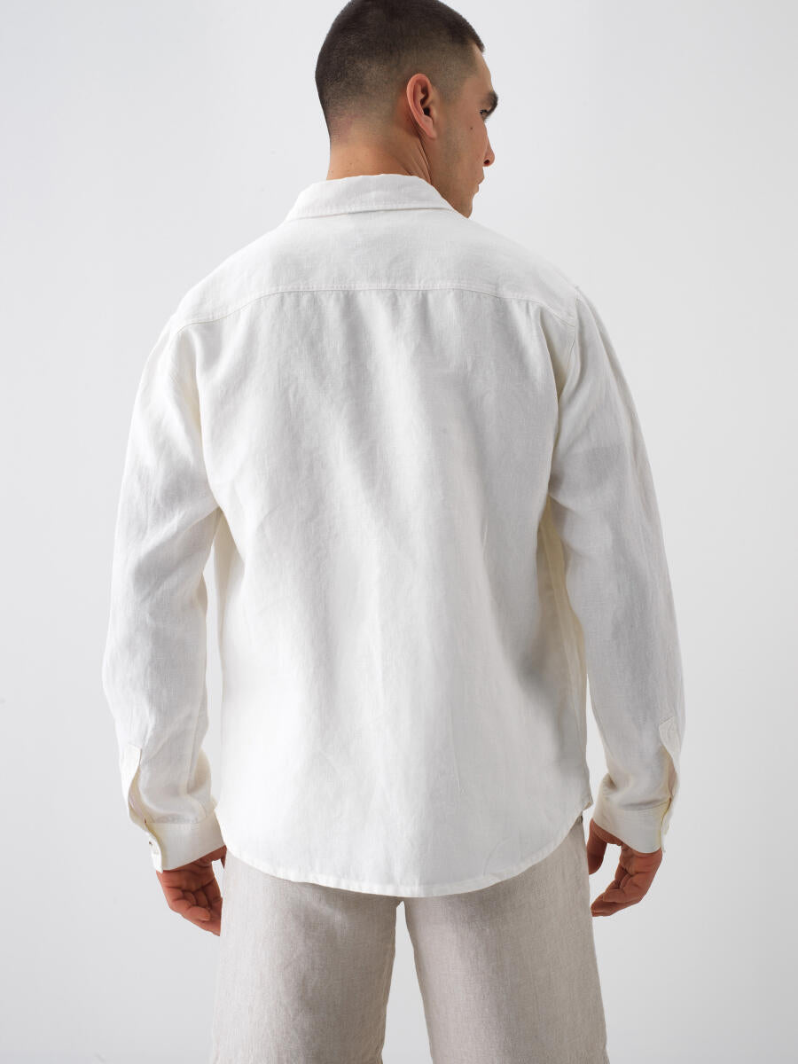 Xint White Linen Shirt With Attached Chest Pockets