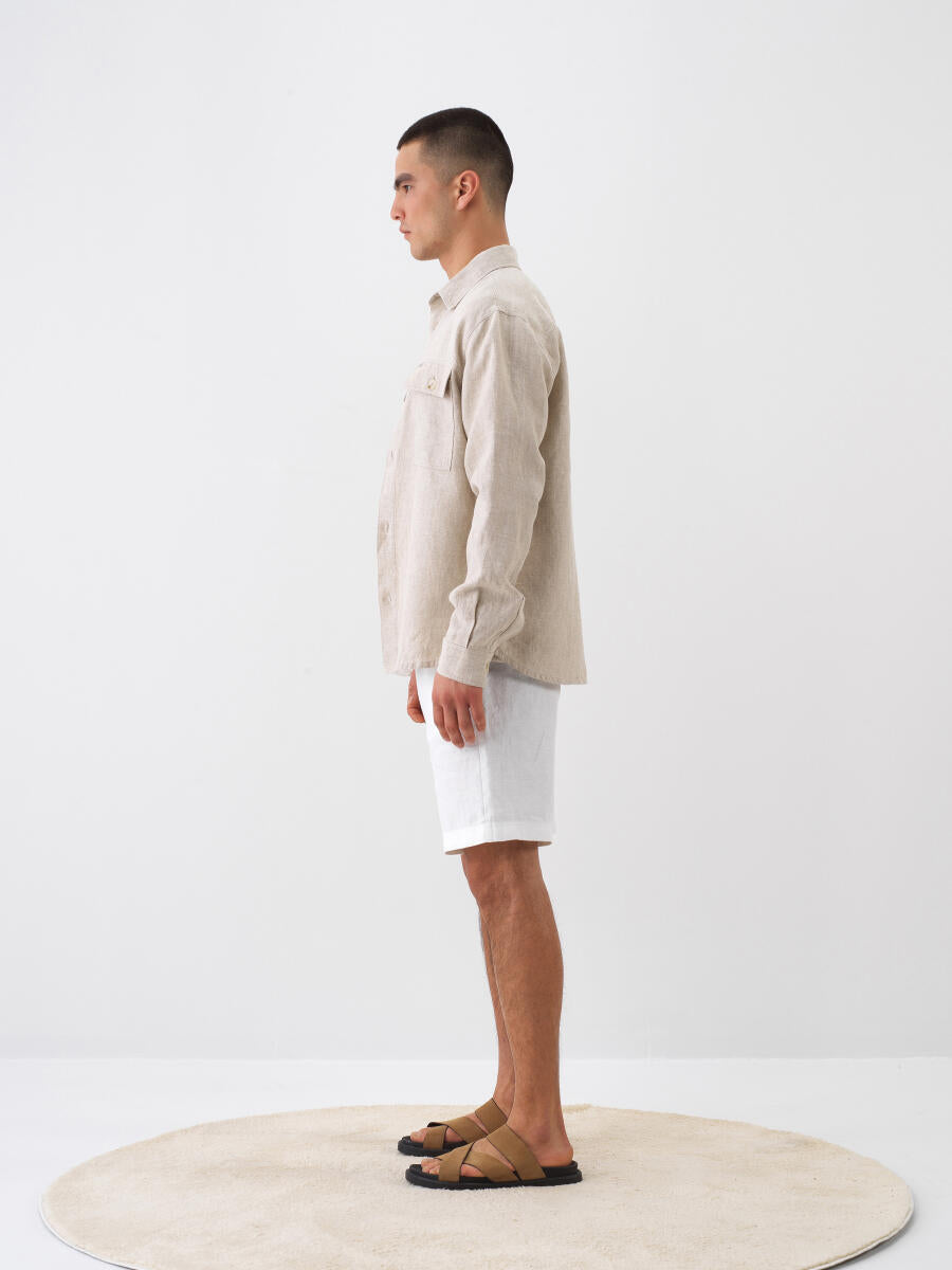 Xint Beige Linen Shirt With Attached Chest Pockets