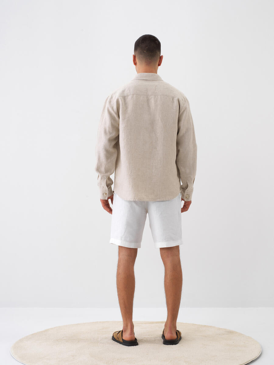 Xint Beige Linen Shirt With Attached Chest Pockets