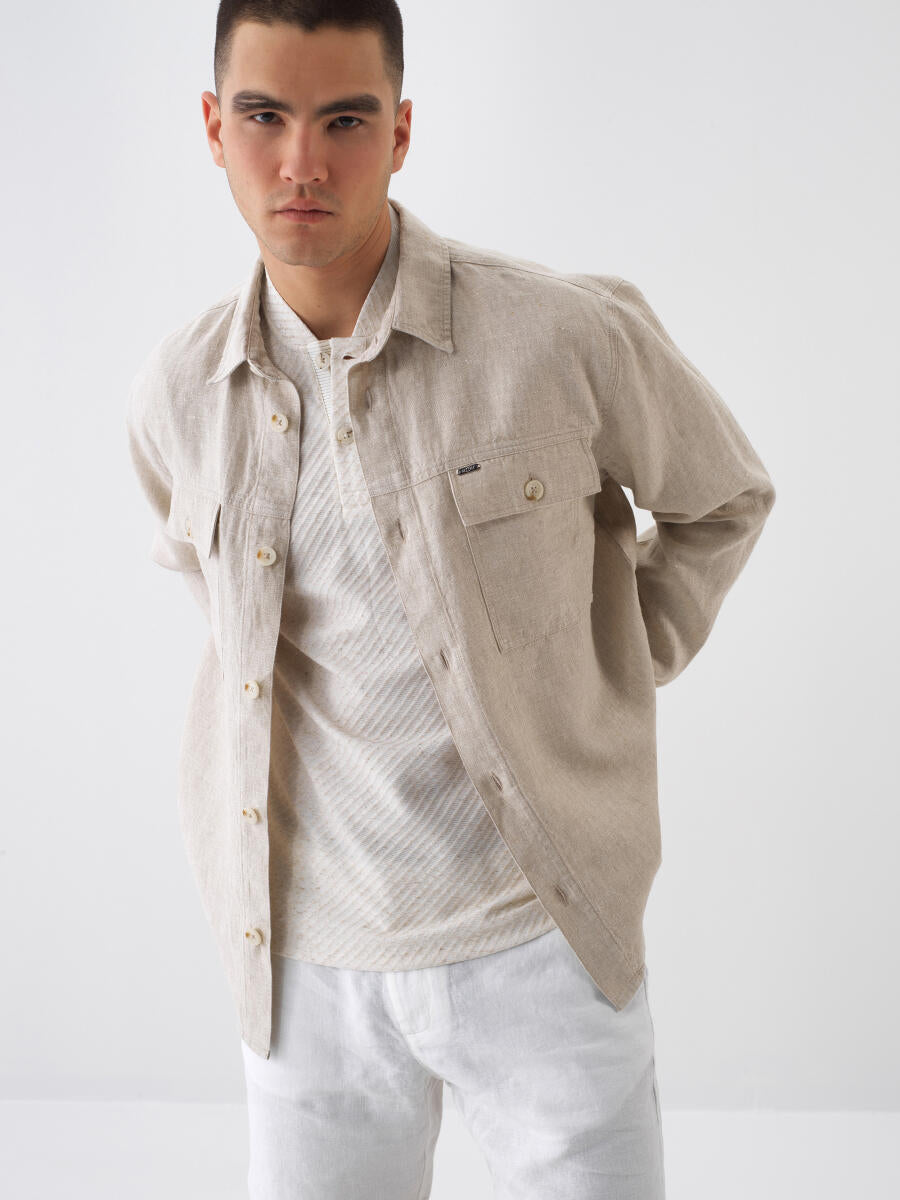 Xint Beige Linen Shirt With Attached Chest Pockets