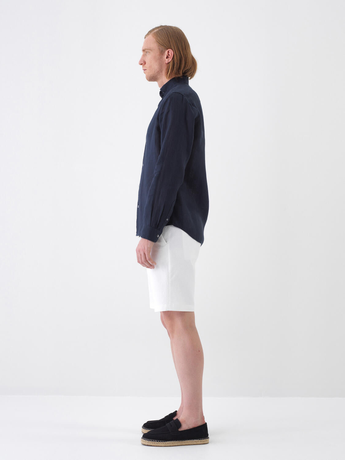 Xint Navy Regular Fit Linen Long Sleeved Shirt