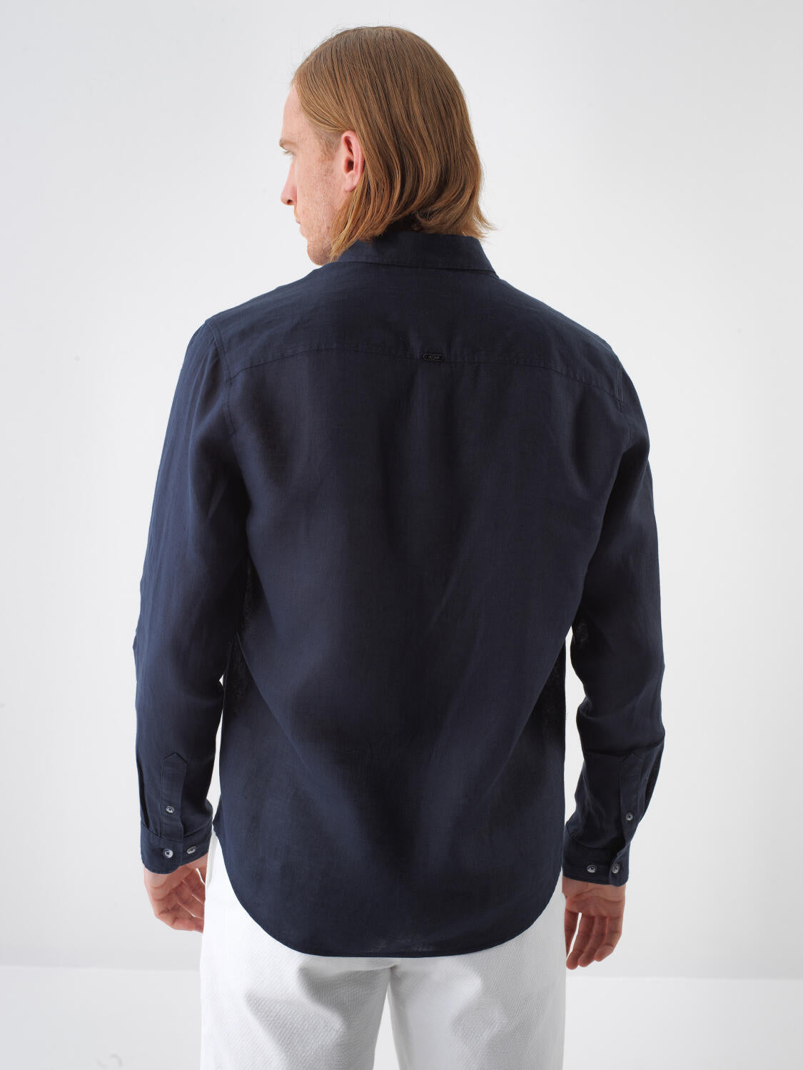 Xint Navy Regular Fit Linen Long Sleeved Shirt