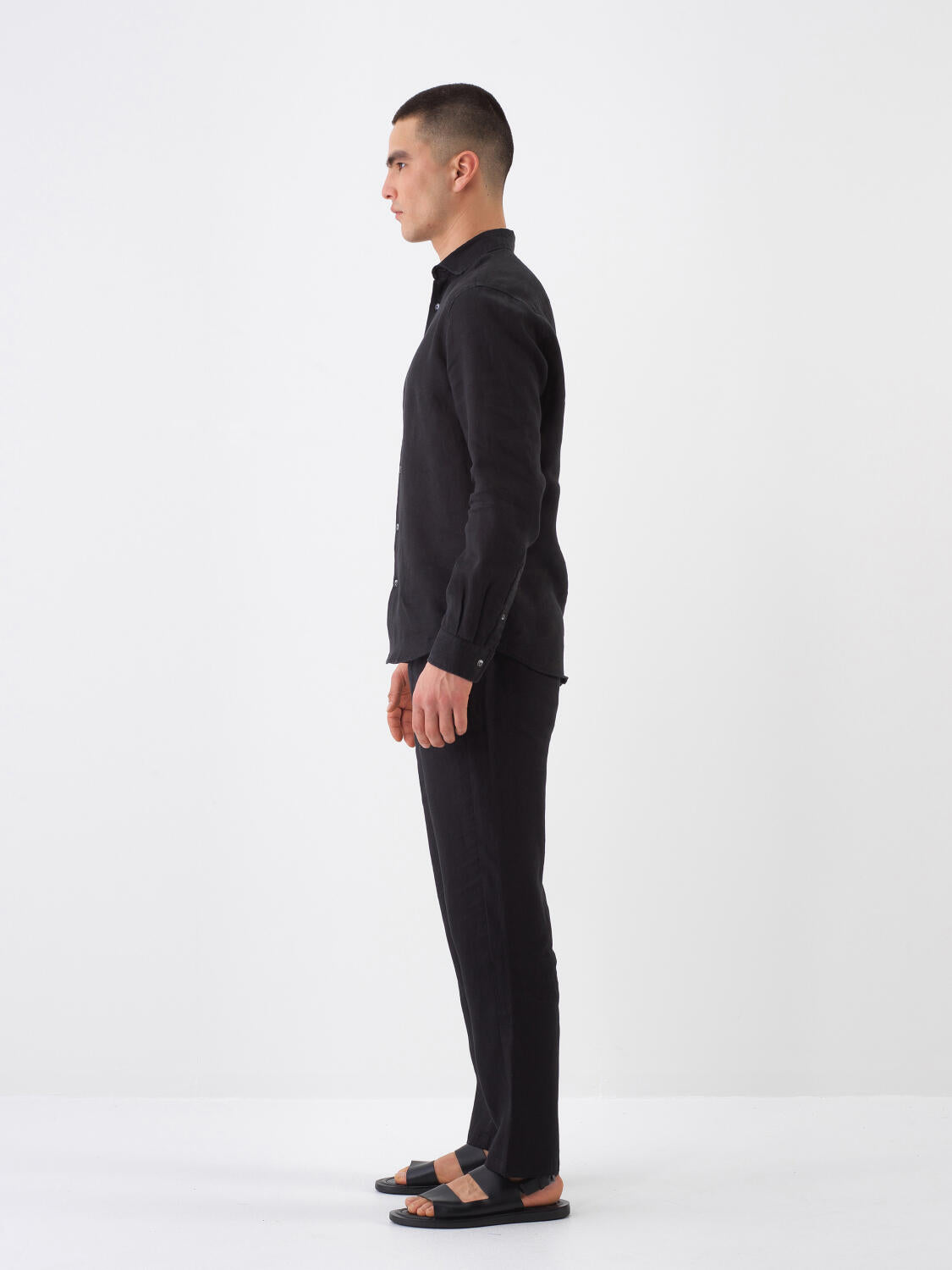 Xint Black Regular Fit Linen Long Sleeved Shirt