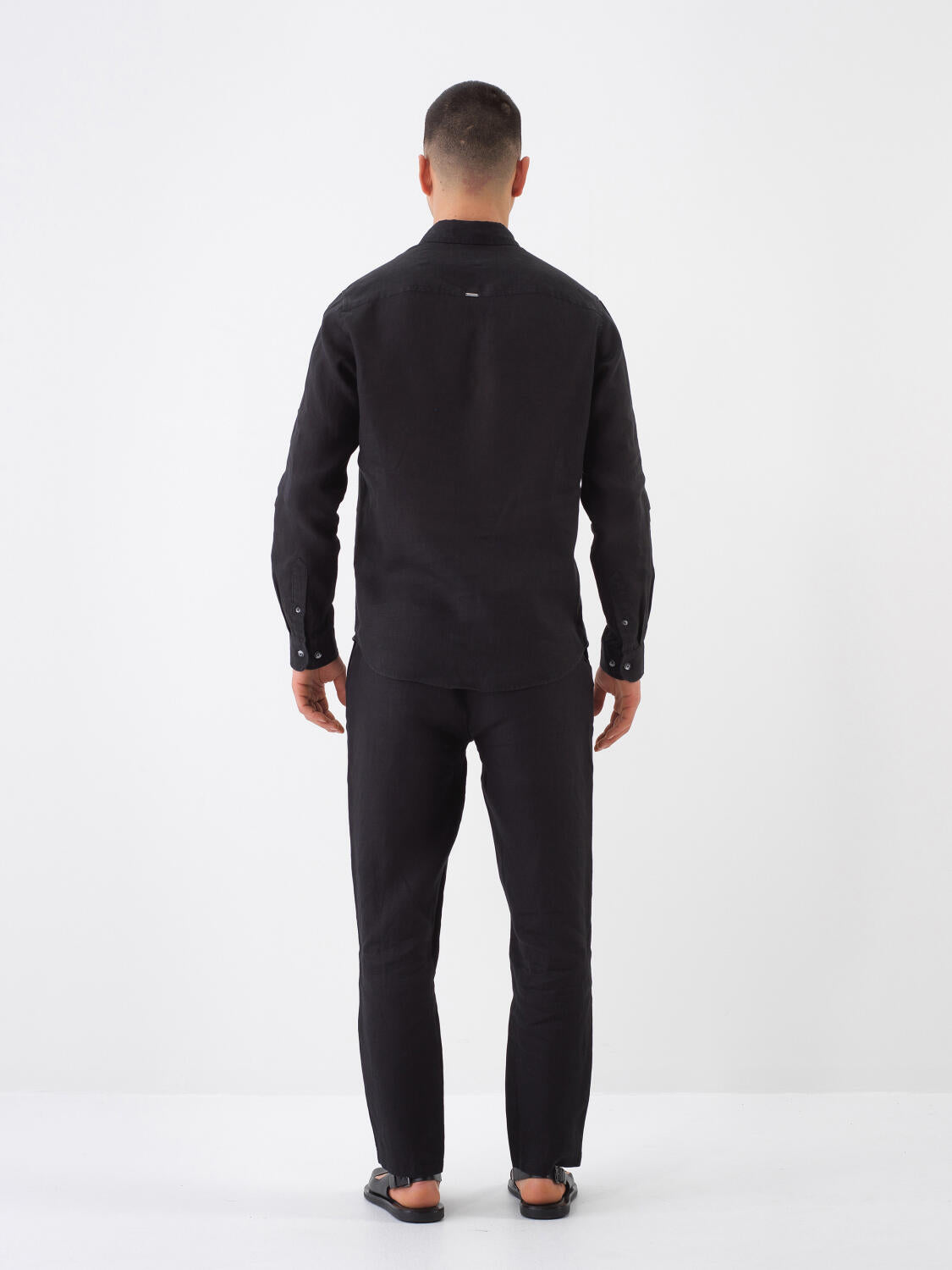 Xint Black Regular Fit Linen Long Sleeved Shirt